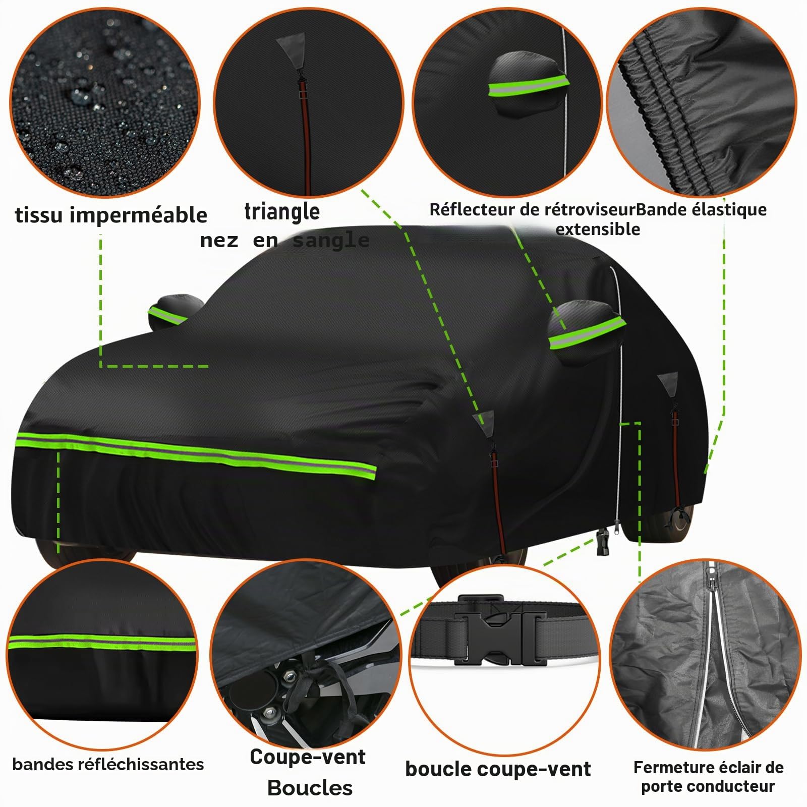 Housse de Voiture imperméable pour Mercedes Benz Classe A 2018-2025, 6 Couches, Protection Contre Le Soleil, la Pluie, Les UV, la poussière, avec Fermeture éclair de Porte, Sangle Coupe-Vent
