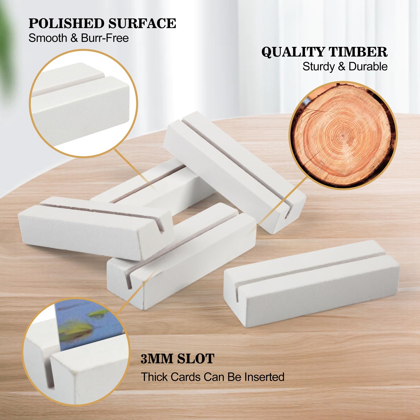 YFPOPONE 10 PCS Wooden Place Card Holders, White Menu Wooden Stand for Small Card Display Name Photo Postcard Sign Holder - Image 3