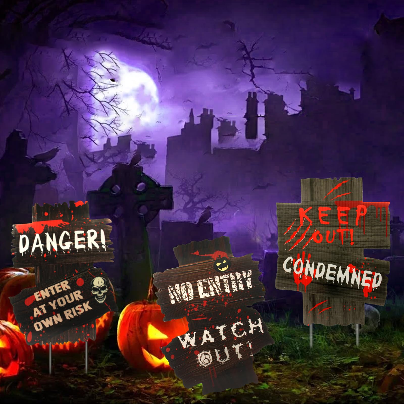 AOKITO 3 señales de peligro para Halloween, advertencias onduladas exteriores
