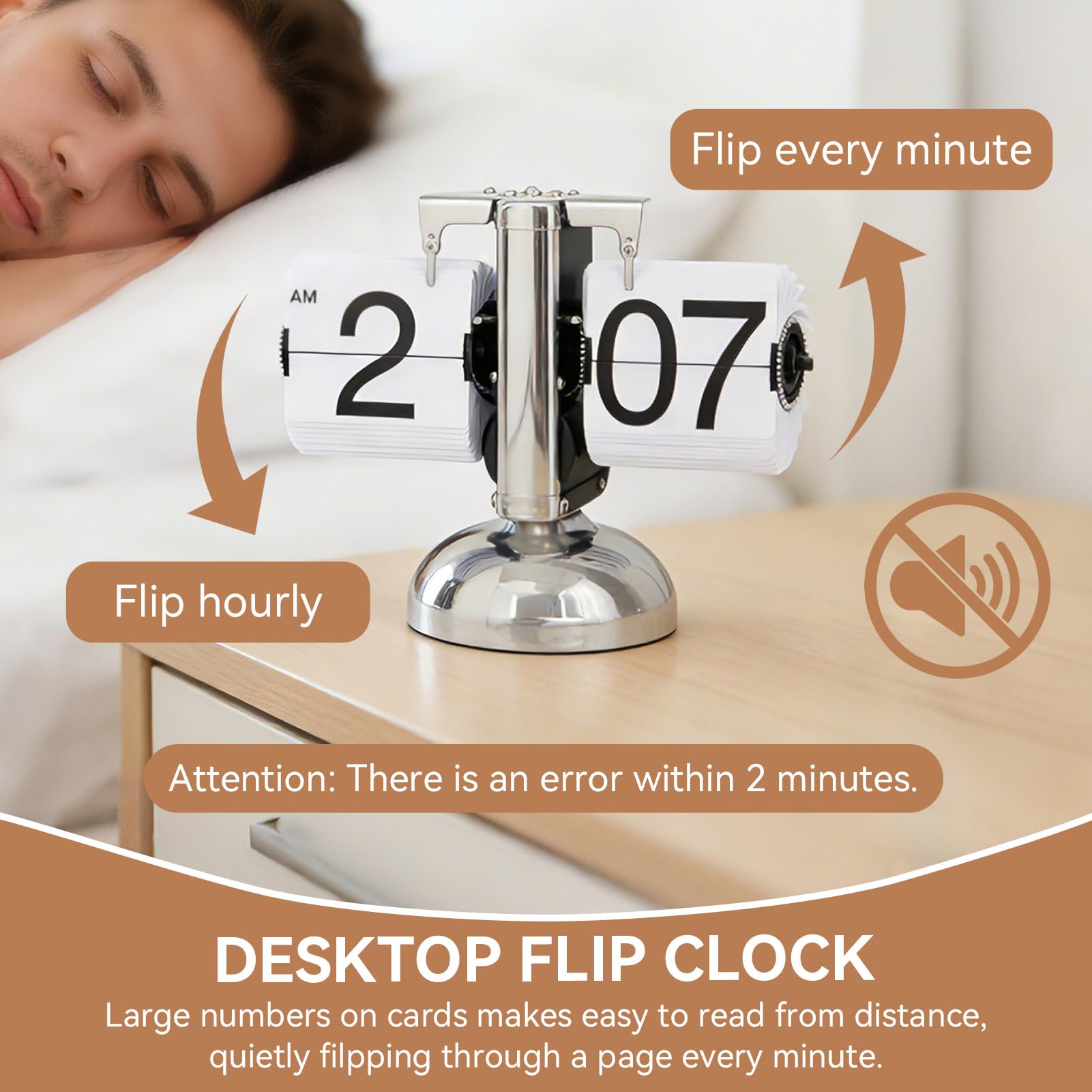 Flip Clock,Flip Desk Clock,Horloge à Rabat Rétro,Horloge de Bureau numérique à Rotation Automatique,Horloges De Bureau Mécanique Rétro à Pied Unique ,Horloges de Bureaus mécanique à Piles(Blanc)