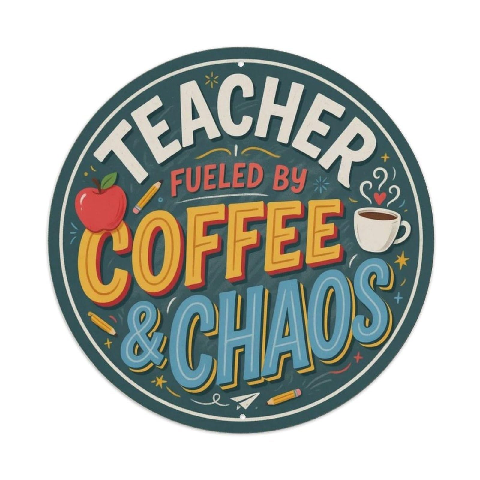 Teacher Fueled By Coffee Metal Tin Sign Plaque