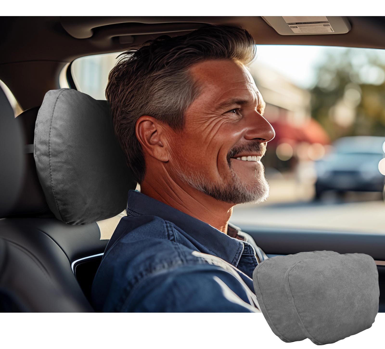 Car Neck Pillow for headrests, Superfiber Suede Support Head Pillows,Plant-Based Polyester,11.8x7.5 refillable&Multiple&Adjustable Drive Vehicle Cushion Seats(Grey, car Neck Pillow 2pcs)