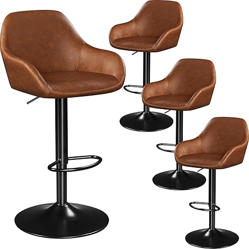 Miniatura 16 de Yaheetech - Juego de 2 taburetes de bar, taburetes giratorios de altura de mostrador de piel sintética, sillas de bar ajustables con respaldo y