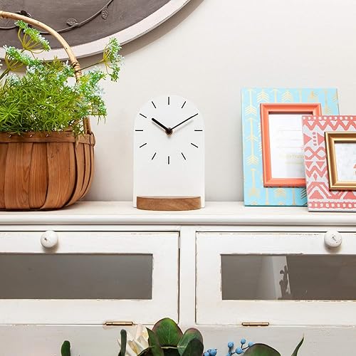 Miniatura 2 de SOFFEE DESIGN Reloj de mesa de una pieza con hoja de hierro con base de madera, reloj de escritorio sin tictac funciona con pilas para sala de