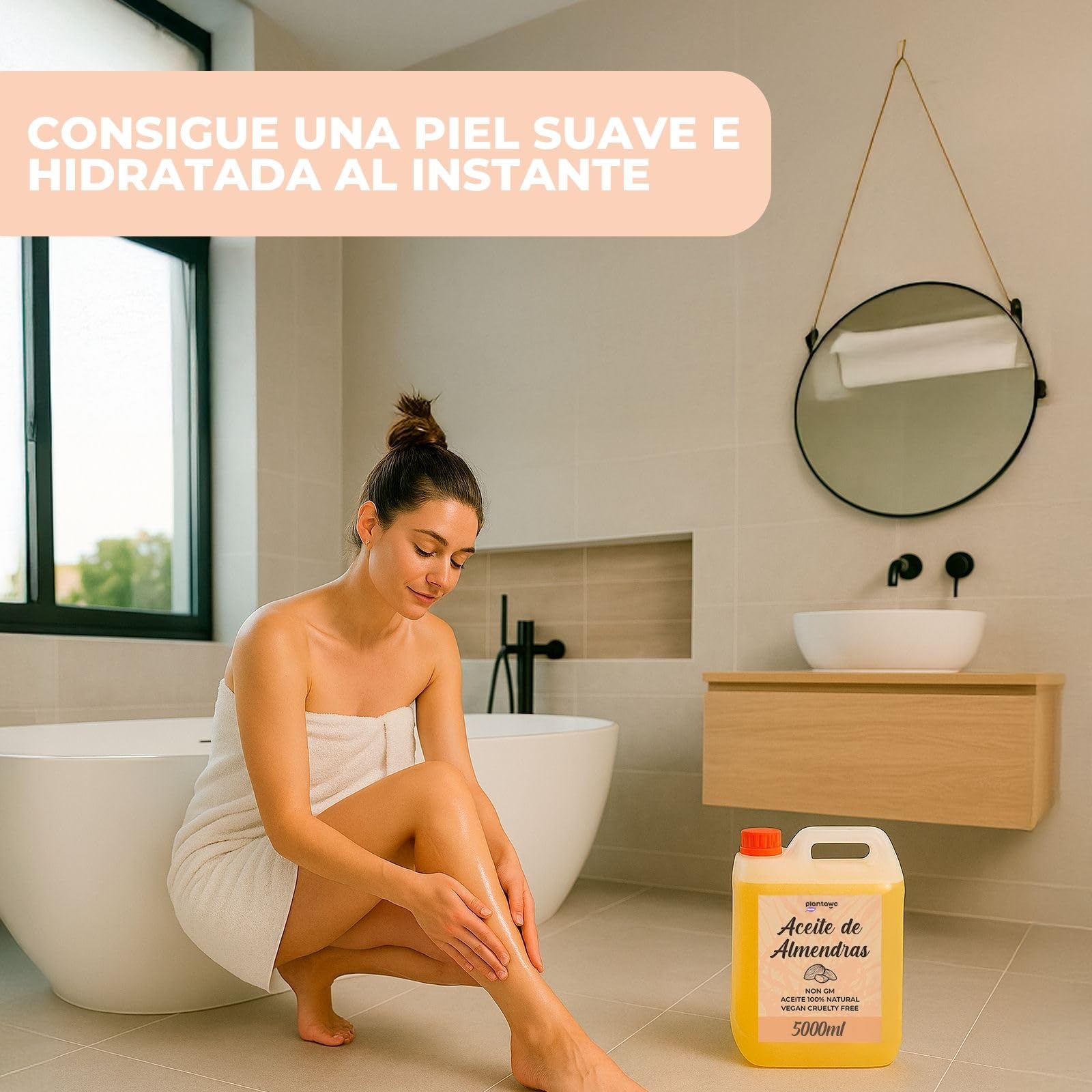 PLANTAWA Aceite de Almendras Dulces 5L | 100% Natural Puro Prensado en Frío | Hidratante Corporal Piel Sensible y Bebé | Masajes, Embarazo y Estrías | Cabello, Cutículas y Desmaquillante