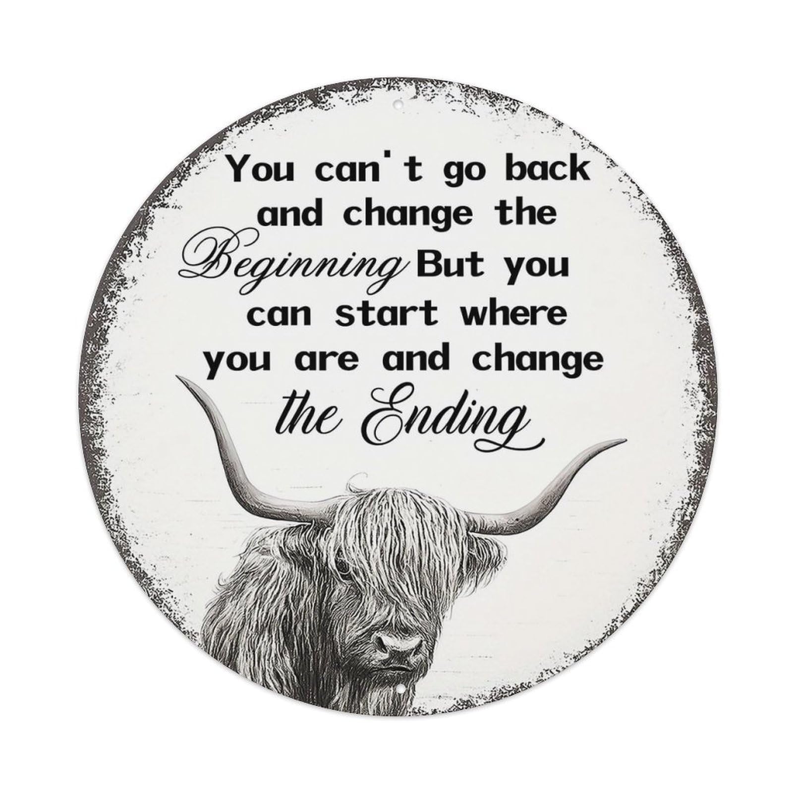 Highland Cow Motivational Quote Round Metal Tin Sign Vintage Wall Decor, Bar Garage Cafe Kitchen Home Wall Art Poster 8x8inches