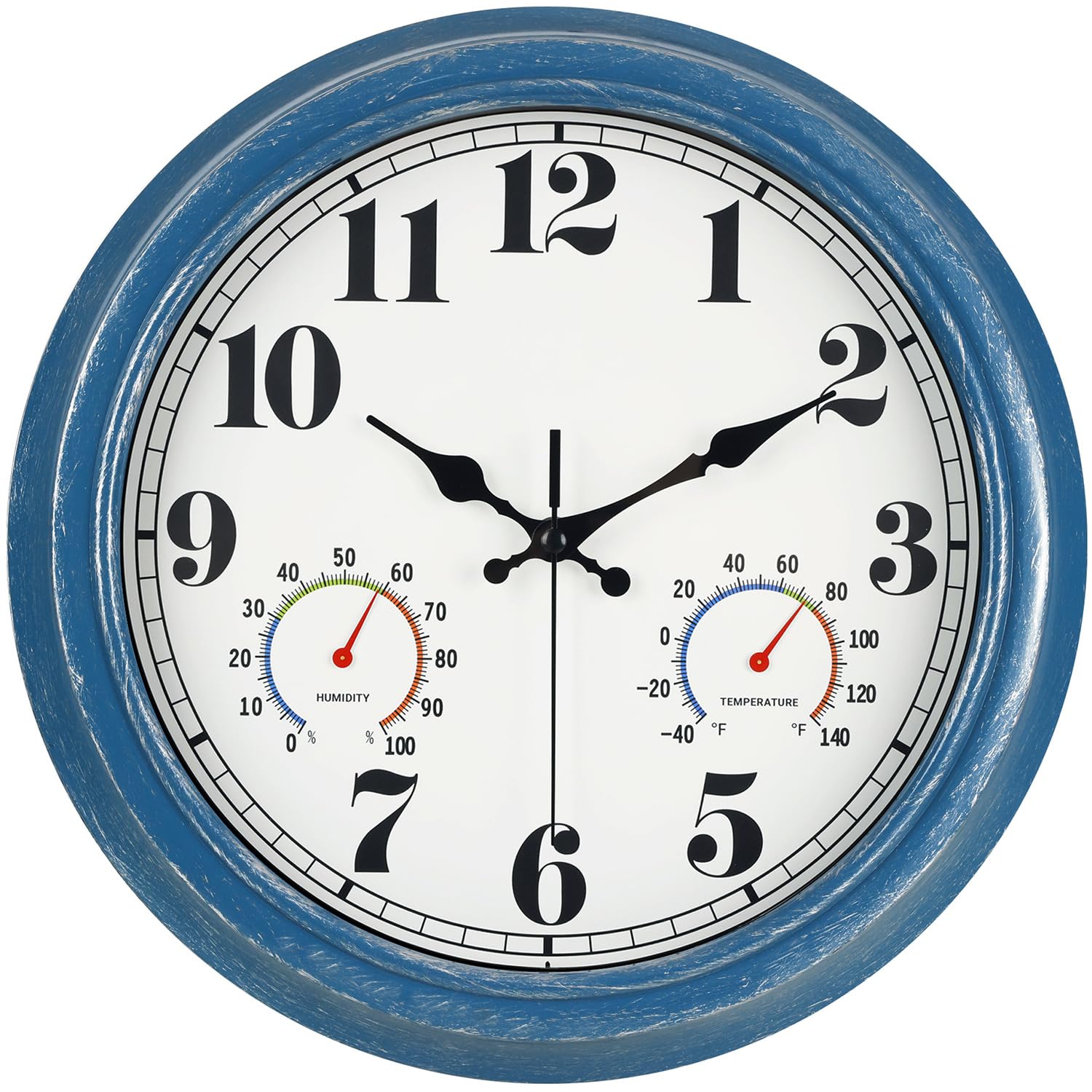 Photo 1 of *** NOT WORKING ** JENLYSTIME 13 Inch Outdoor Clock, Waterproof and Silent, with Thermometer and Hygrometer, Large Numbers for Easy Reading, Perfect for Home,Office,Bedroom,Kitchen,Porch,Garden,Pool(Blue)