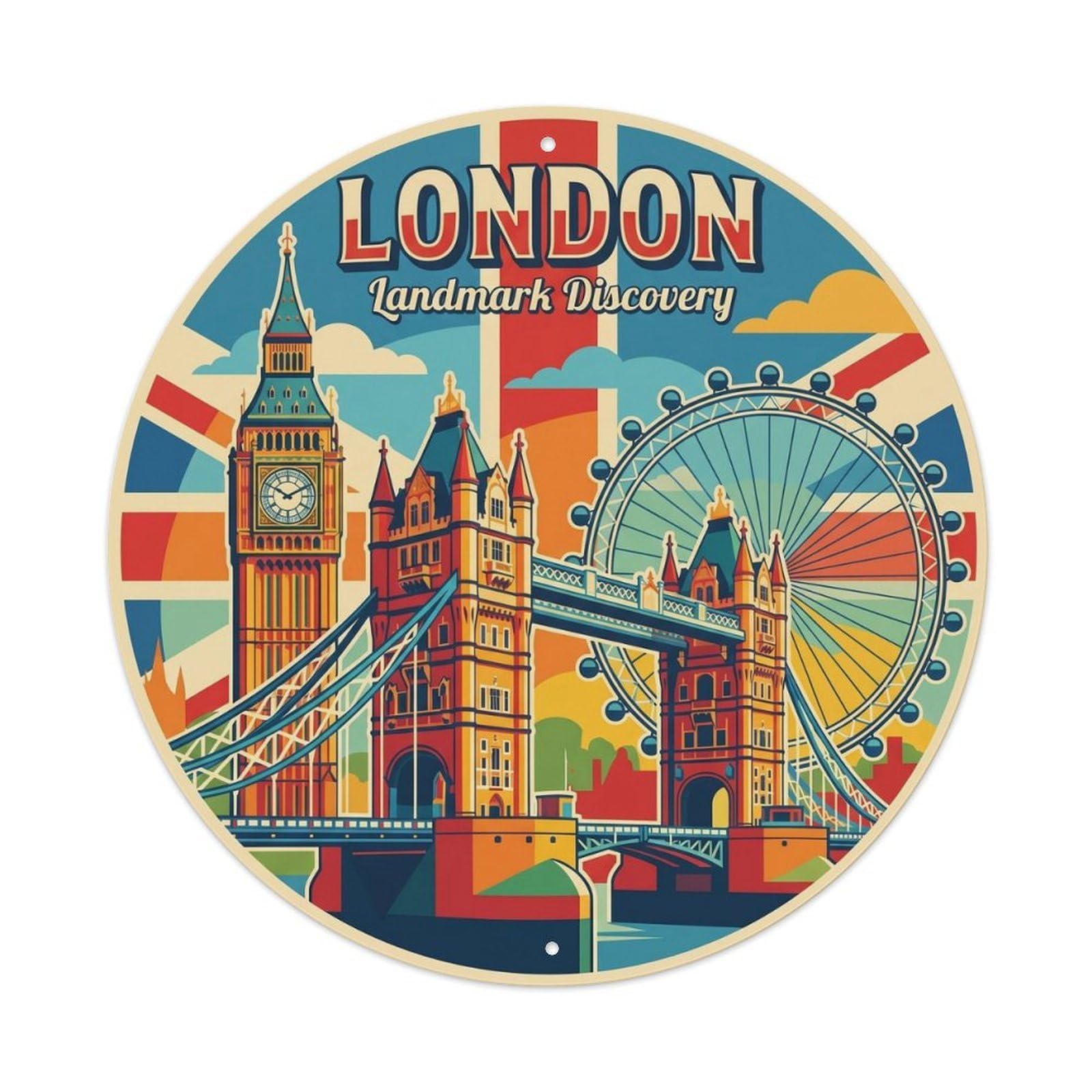 Fqcyn Style Vintage Travel England Landmark Discovery Metal Tin Sign