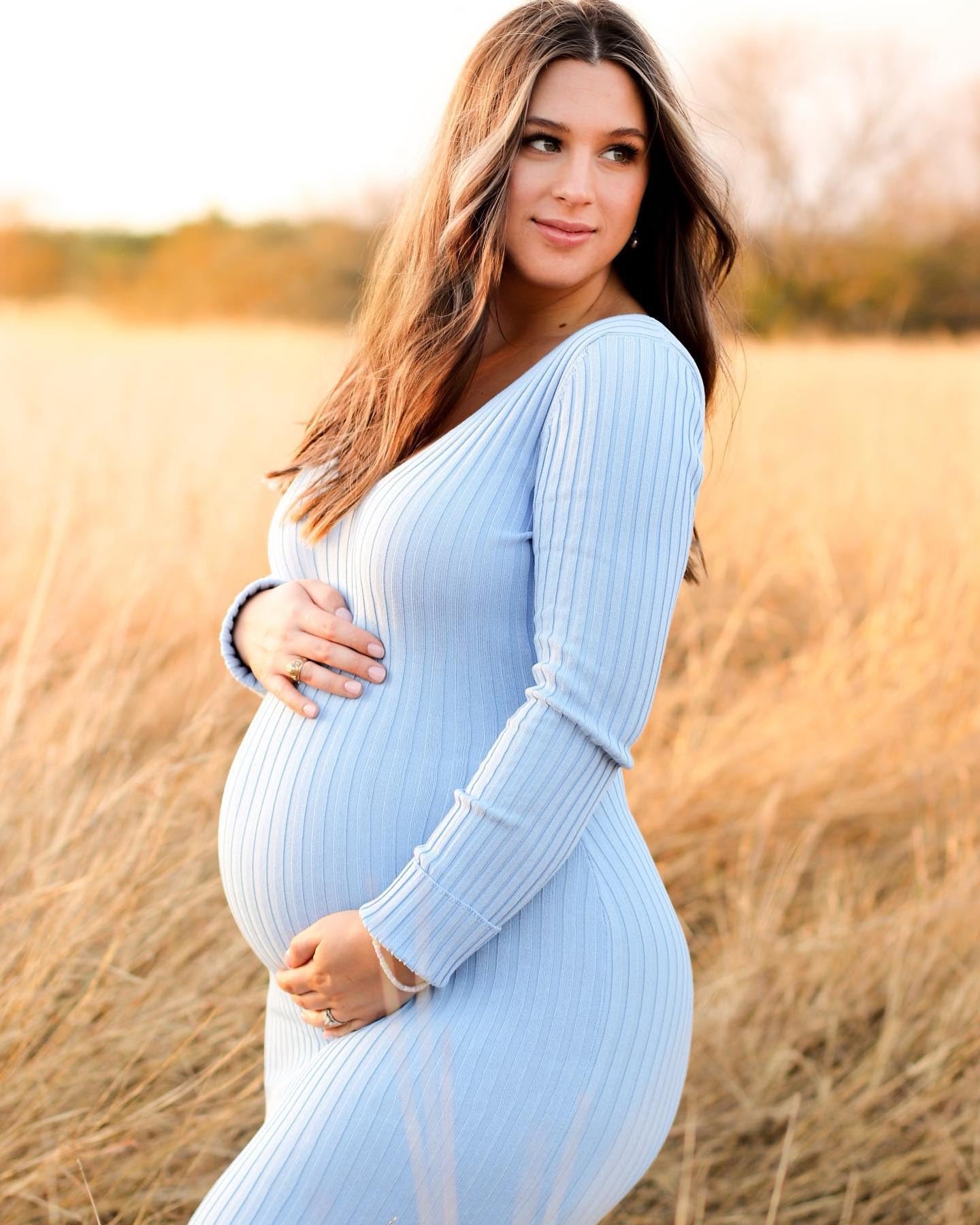 Abito premaman a maniche lunghe con scollo a V in maglia elasticizzata abiti maglione vestiti per gravidanza per servizio fotografico baby shower