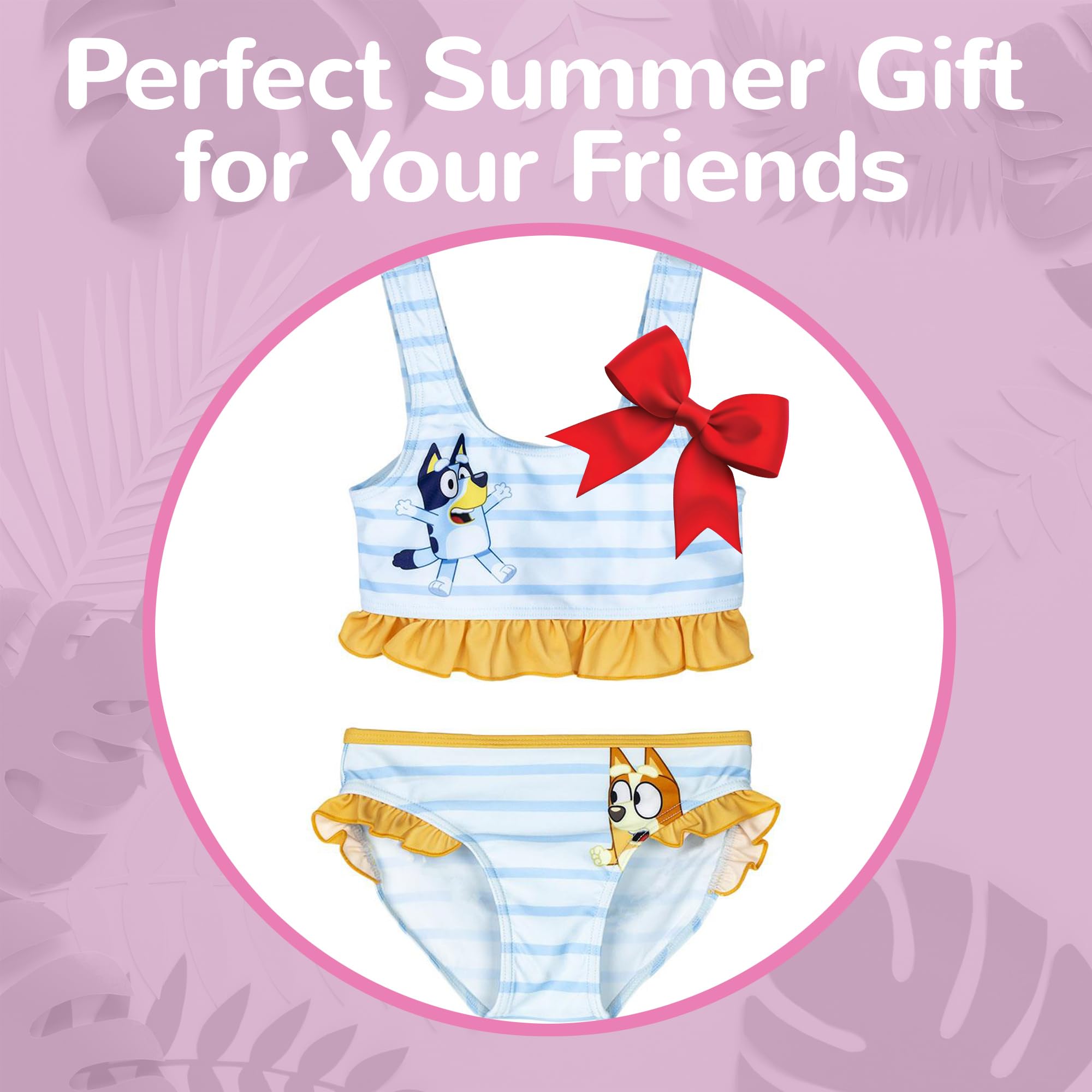 Bluey Officiel – Bikini Fille 2 Pièces avec Volants, Maillot de Bain Rayé Bleu Clair et Jaune, Motifs Bluey & Bingo, Confortable et Léger, Idéal pour Plage, Piscine et Vacances d'Été