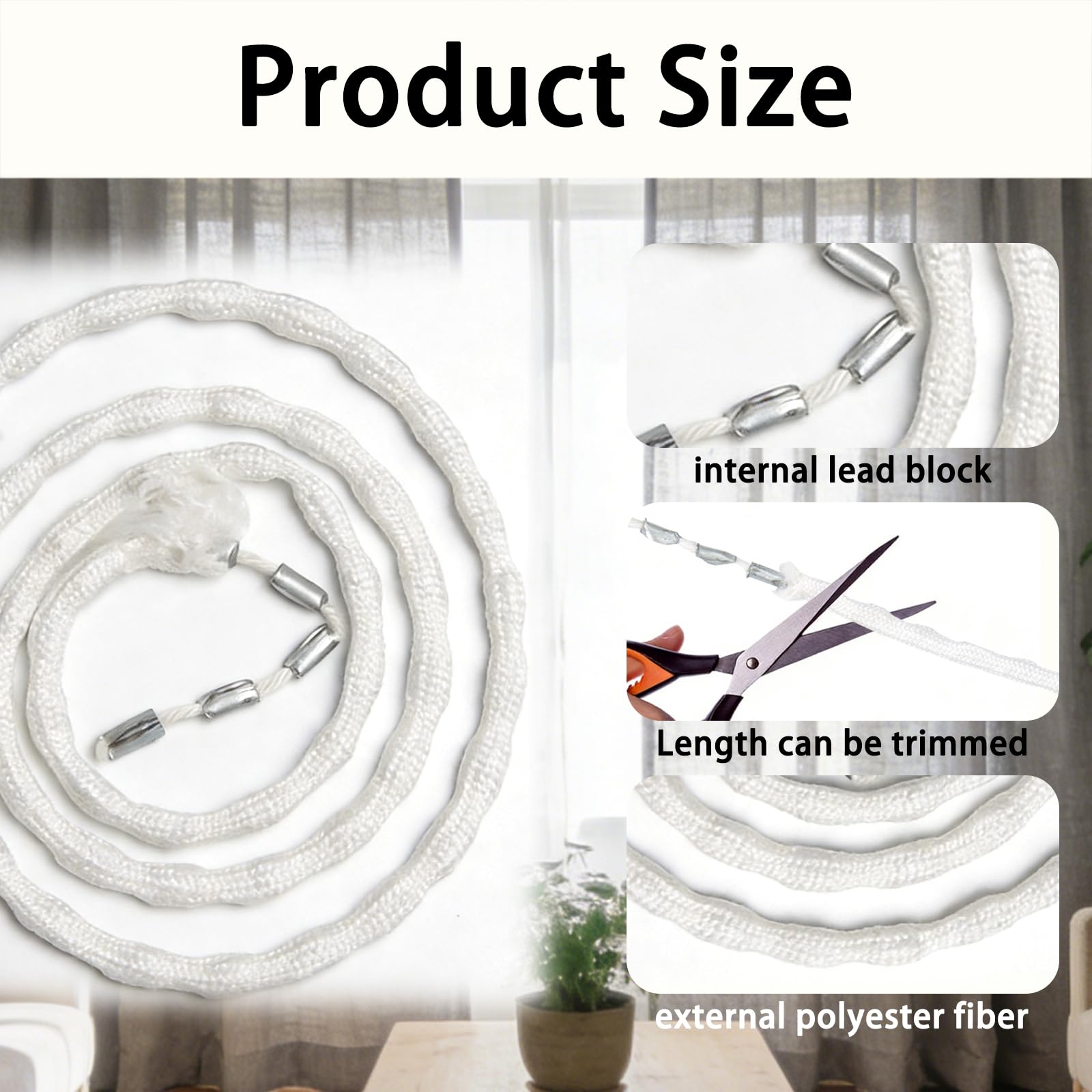 Peso per tende 12 metri, con catena di piombo da 300 g, per tende pesanti e leggere, regolabile, facile da installare, ideale per soggiorno, camera da letto e ufficio
