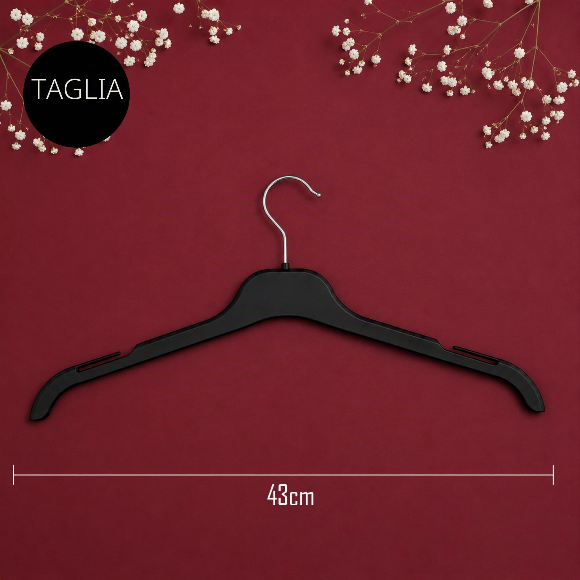 Hangerworld 100 Grucce 43cm in Plastica Nera con Scanalature sulle Spalline per Vestiti Camicie e Maglioni