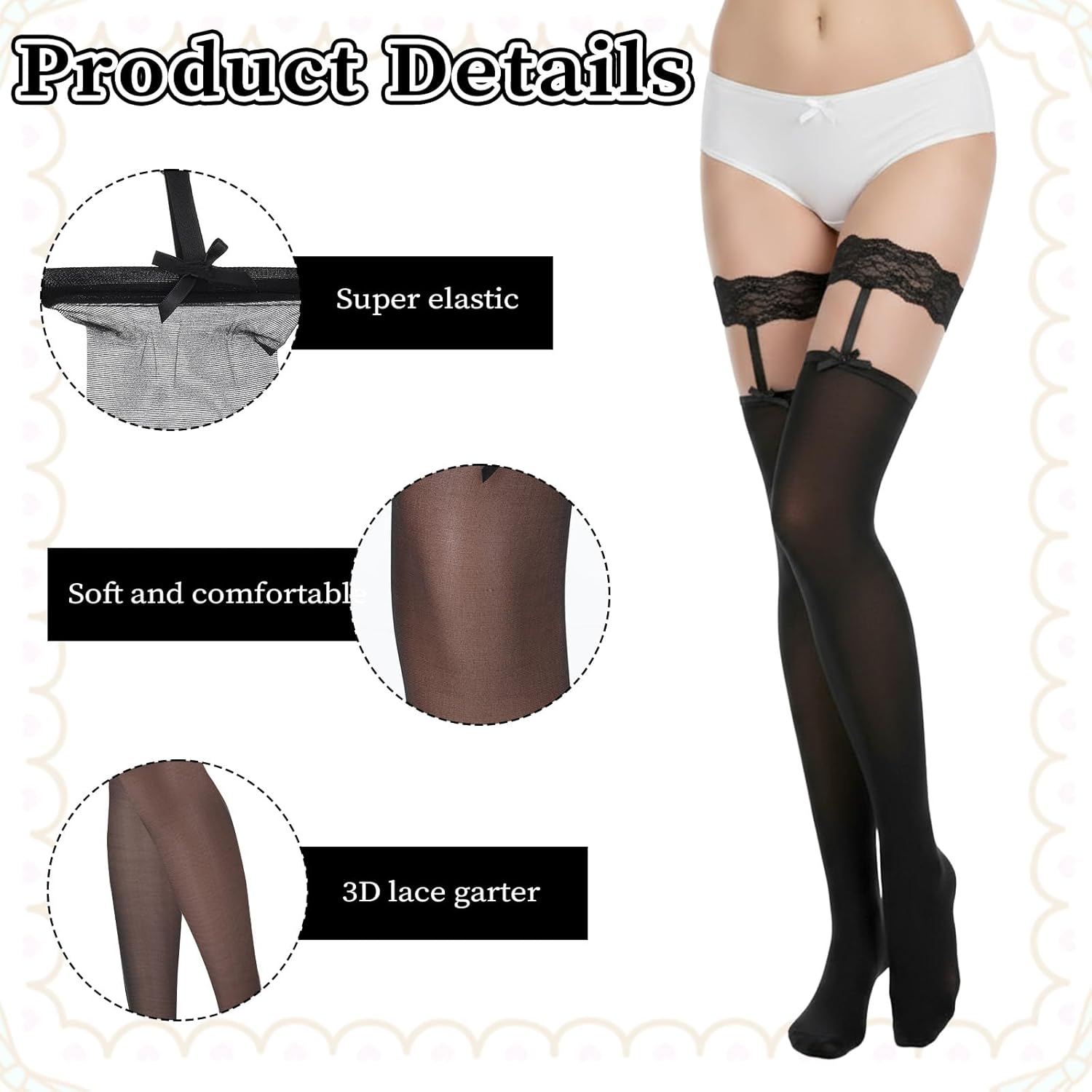 Bow Lace Top Sheer Stocking, Lace Thigh High Stockings for Women Sexy, Sexy Bow Suspenders Pantyhose - Image 6