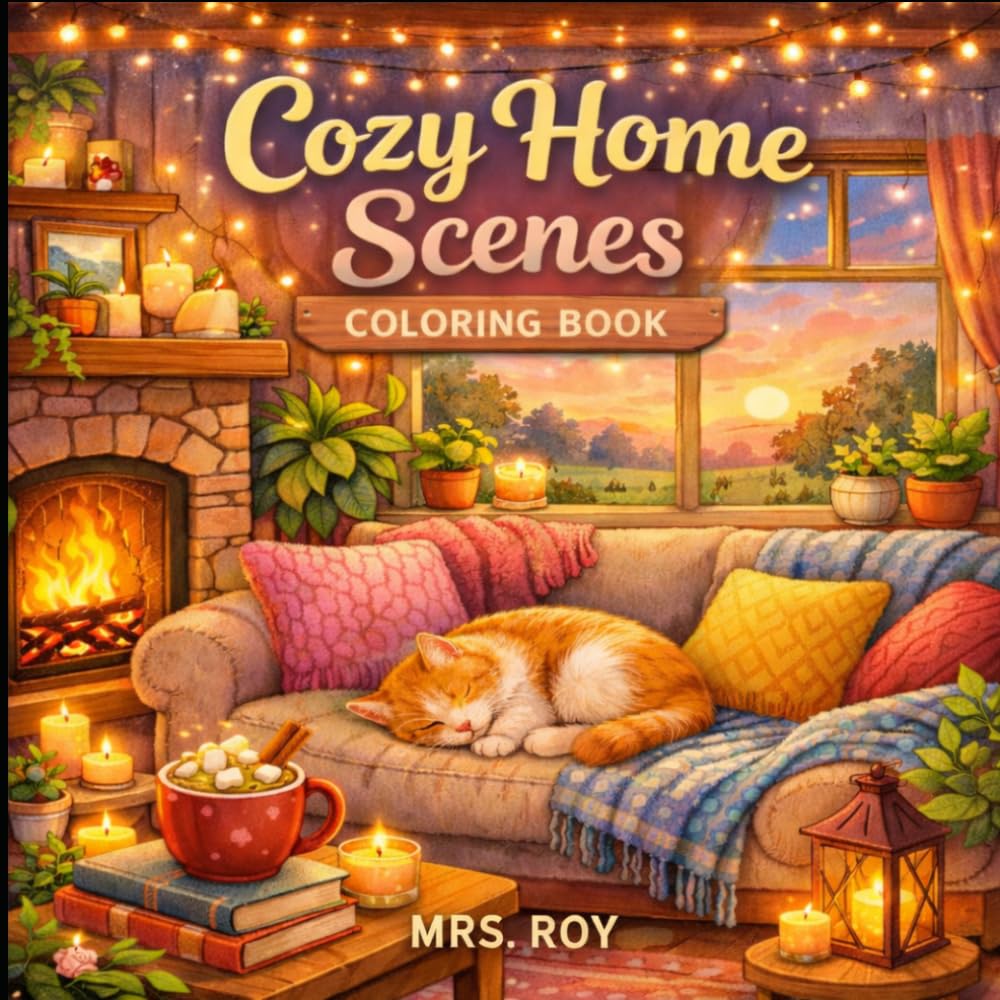 Cozy Home Scenes Coloring Book: Cute & Relaxing Home Illustrations for Stress Relief, Mindfulness, and Cozy Coloring Moments