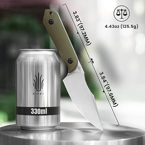 Miniatura 55 de Kizer Mini Harpoon Cuchillo de hoja fija con funda, cuchillo de caza de hoja de 3 V con mango G10, cuchillos pequeños EDC de hoja fija para camping