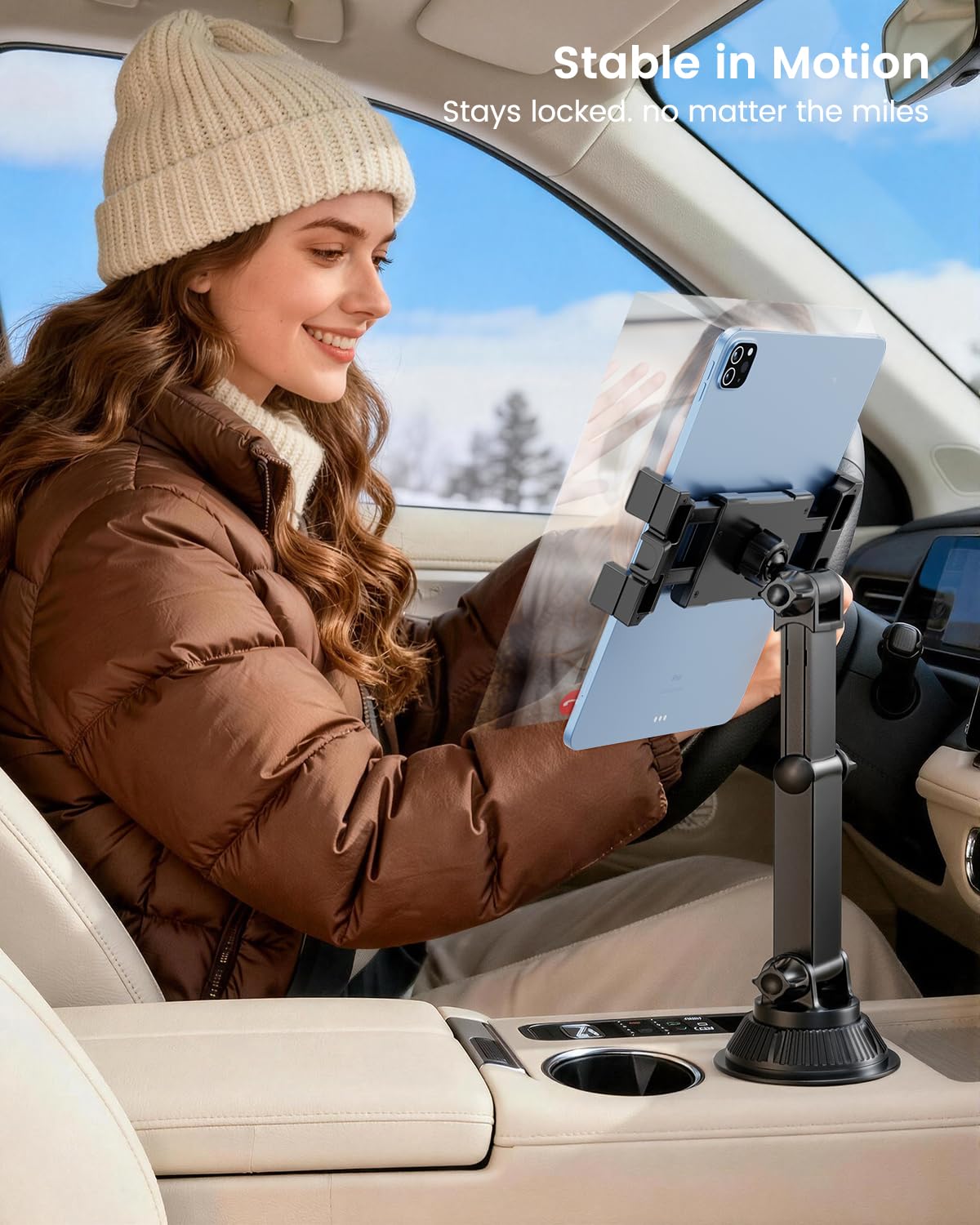 OHLPRO Support de tablette pour voiture, compatible avec iPad de 5 à 17 ", tablettes Samsung, porte-gobelet de voiture avec bras pivotant réglable et flexible, accessoire de voiture pour road trips