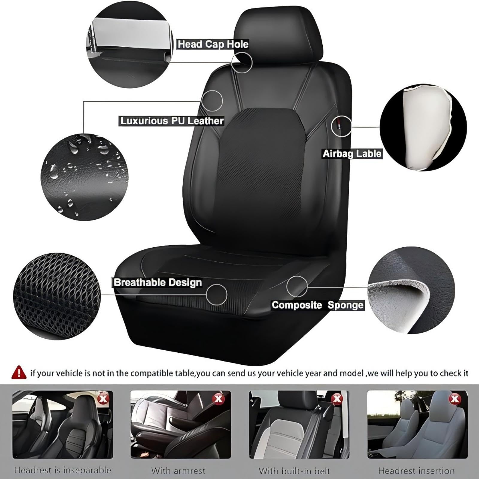 Housse Siège Voiture Sur Mesure VW T-Cross T-Roc Caravelle Sharan 2000-2024 – Cuir Imperméable Respirant, Antidérapant, Facile à Nettoyer – Gris