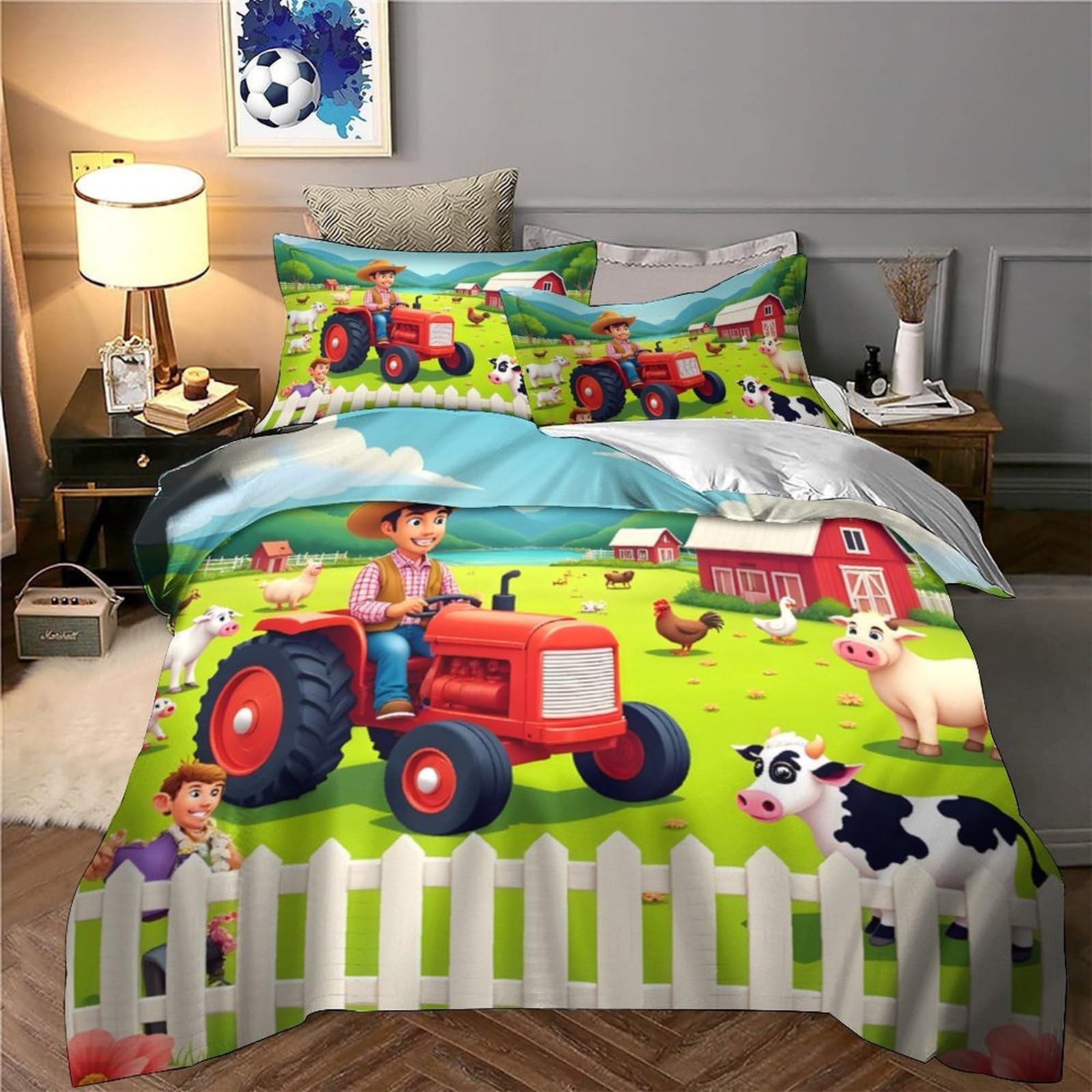 Kinder Traktor Bettwäsche Set Bauernhof Motiv Microfaser