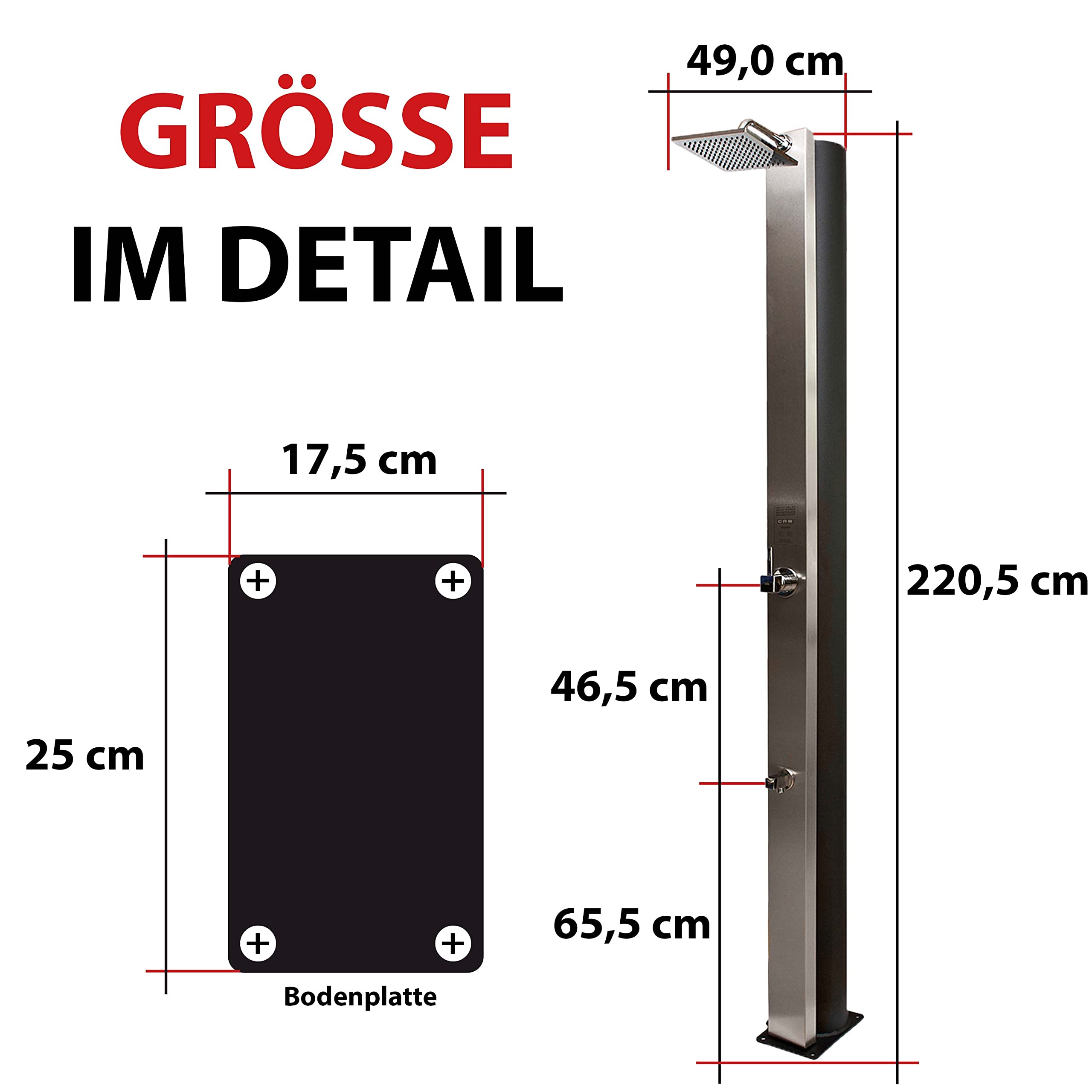 Solardusche 40 L, extra große Füllmenge, Gartendusche Aluminium, Solardusche Garten mit Fußdusche, Gartendusche Solar für Warm- und Kaltwasser, Gartendusche Aussendusche Edelstahl