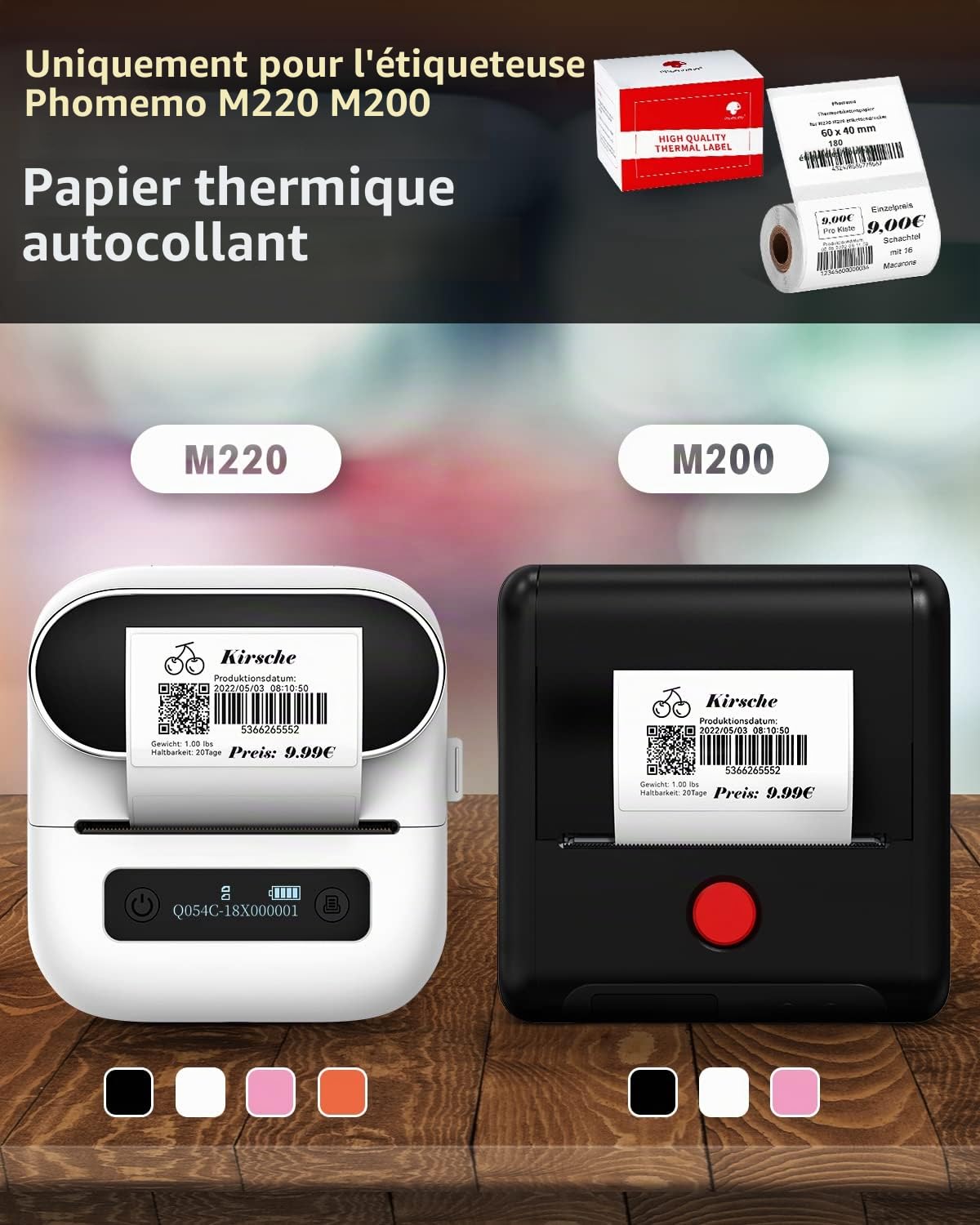Phomemo étiquettes thermiques en papier pour imprimante d'étiquettes M220 M250 M221 M421 Étiquettes autocollantes multifonctionnelles, d'adresse, étiquettes de prix, 60x40 mm, 180 étiquettes/rouleau