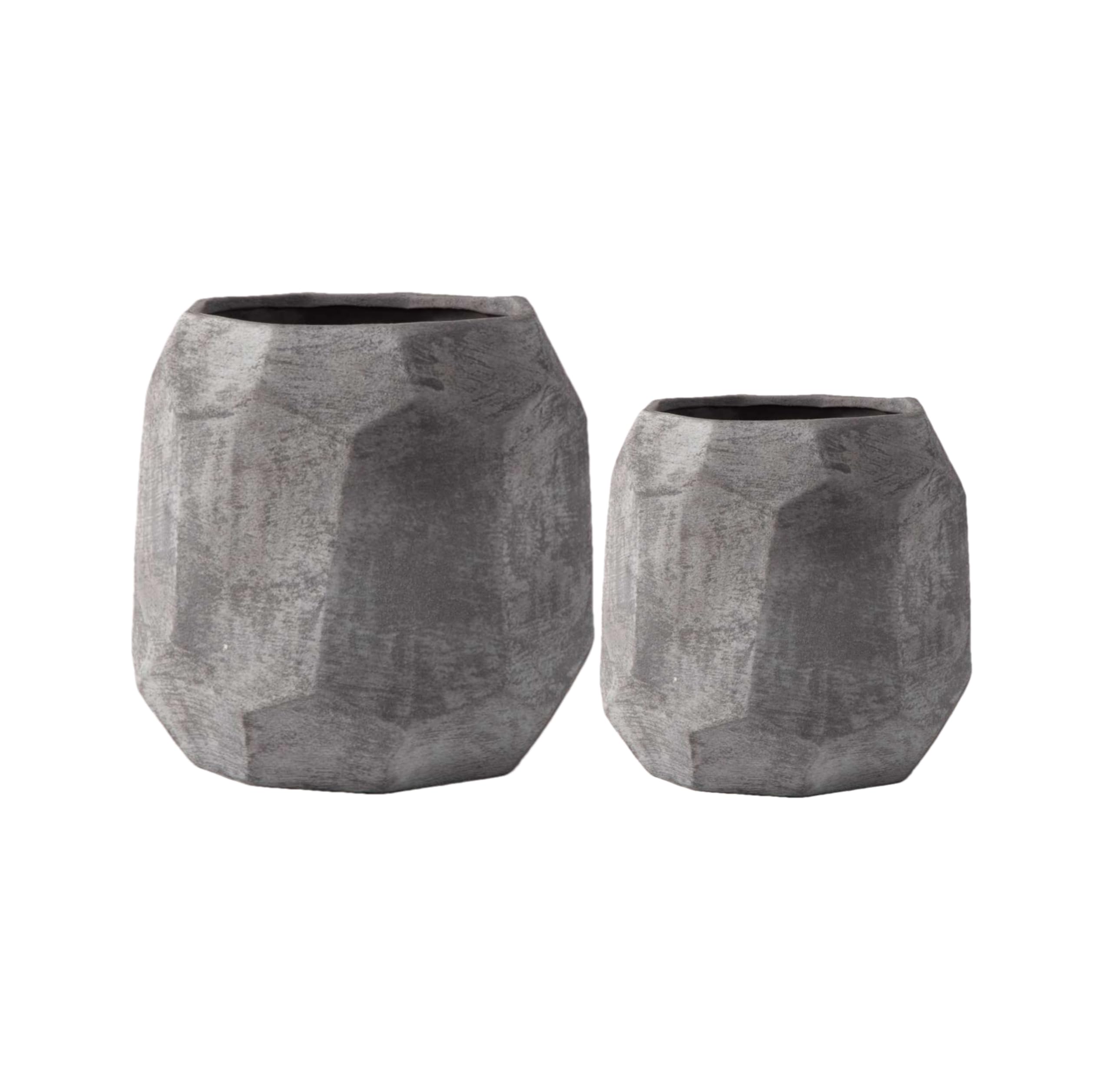Olly & Rose Leon - Set di 2 vasi per piante geometriche in ceramica, effetto sabbia, grigio scuro, diametro 21 cm e 14 cm, grandi vasi per piante da esterno e interno, fioriere grigie, vasi da fiori