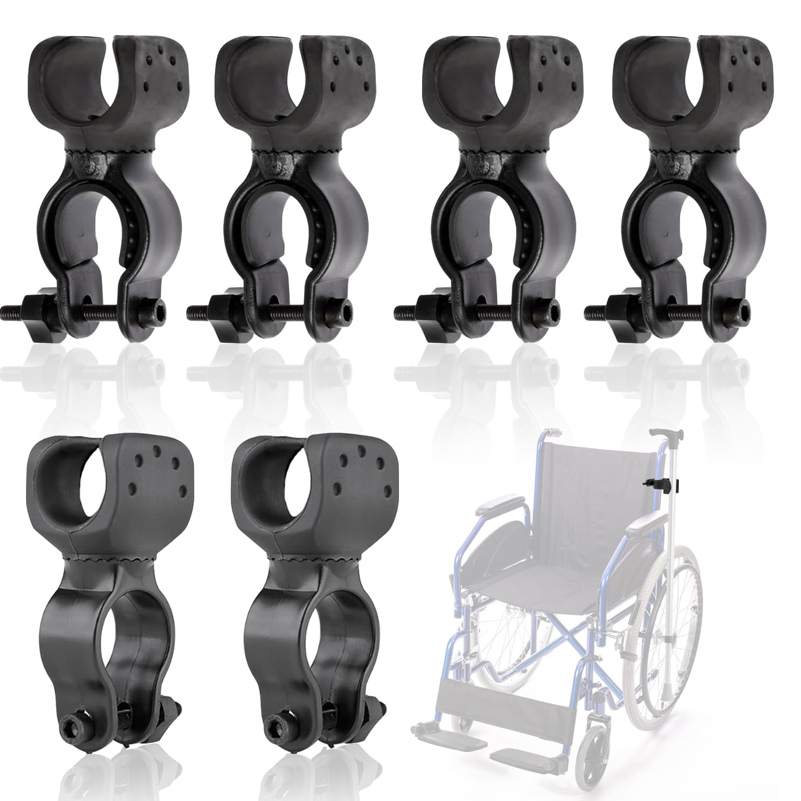 Pack of 6 Crutch Holder, Walking Stick Holder, Wheelchair Stick Holder for 2.2-3 cm Tube, Universal Wheelchair Accessories for Mobility Scooter, Drive Rollator, Wheelchair, Electric Scooter, Bicycle