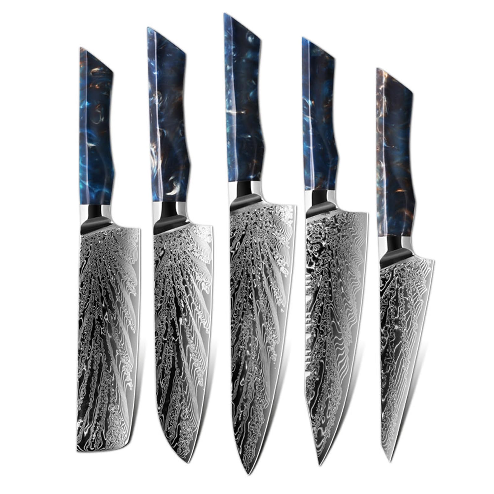 Damascus Kitchen Utensils Set 5-Piece Knife Set Damascus Steel - Blade 73 Layers AUS10 Dishwasher Safe - Cooking