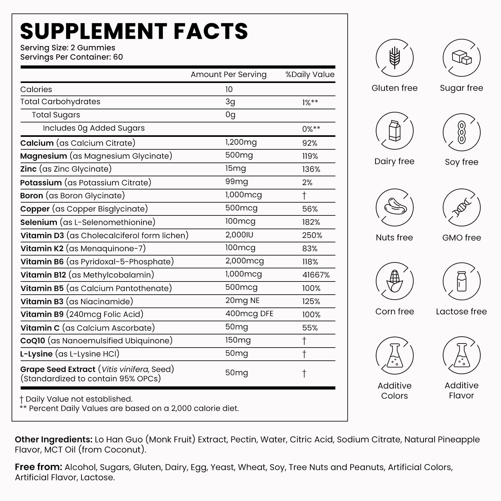 Calcium 1200 mg with Vitamin D3 Gummies, Calcium Citrate Supplements for Women & Men with Magnesium, Zinc, Vitamin D3 & K2, Potassium, Chews for Bone Strength & Muscle Support, Sugar Free, Vegan — Amazon image 6