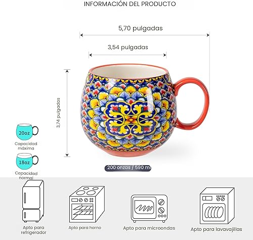 Miniatura 2 de HENXFEN LEAD Juego de 6 tazas de café bohemias de cerámica, tazas grandes de porcelana de 20 onzas para café con leche, capuchino, té, cacao y sopa,