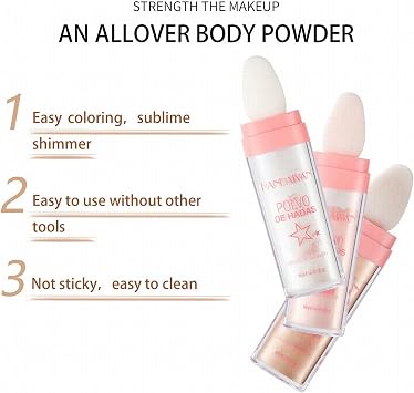 Makeup Highlighter, Highlighter Powder Stick, Polvo De Hadas Glitter Highlighter Patting Powder, Body Brighten Shimmer Sparkle Patting Powder for Face Eyes Lips Hair Body Glow Cosmetic (Brown)