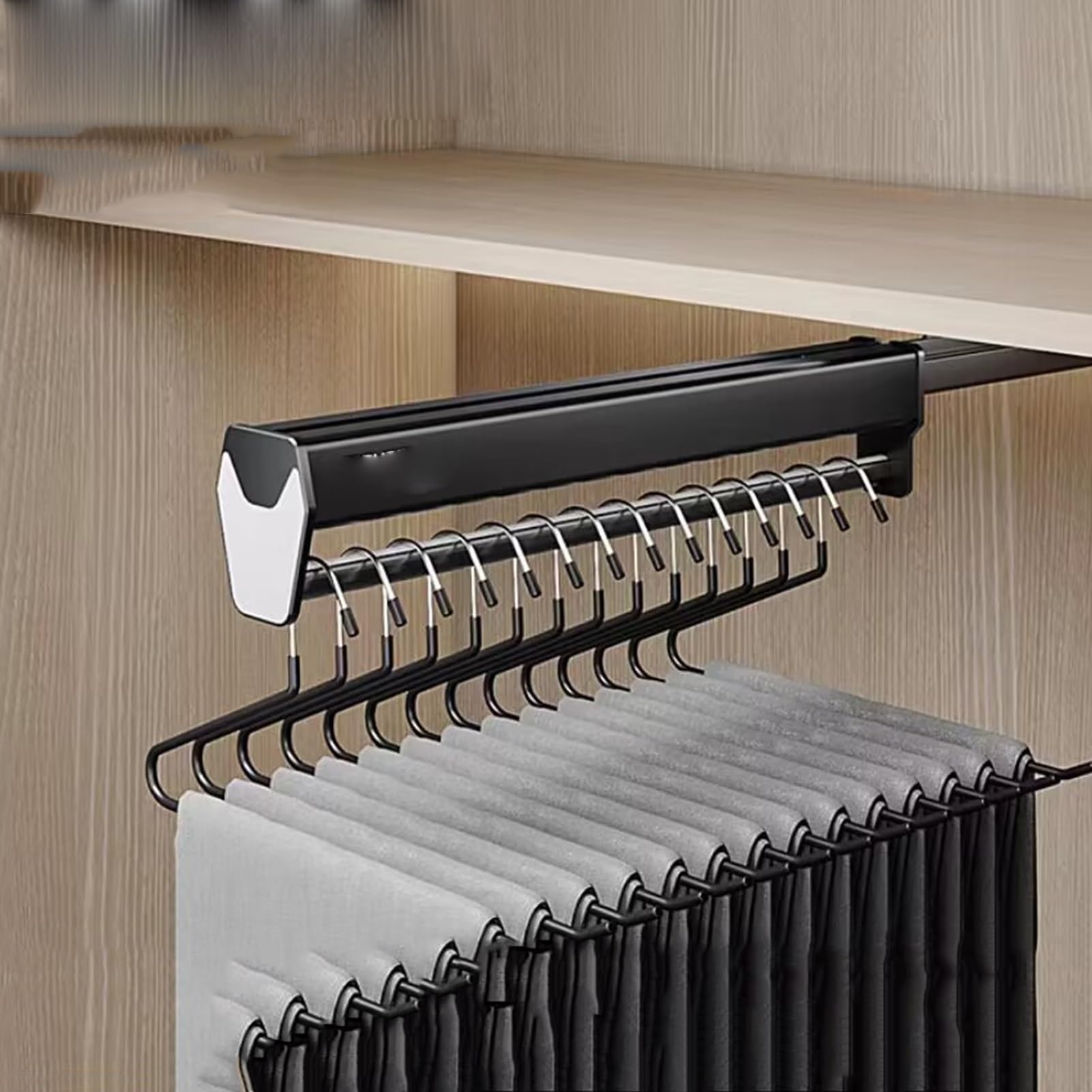 OLSKFUH Pull-Out Trouser Rack Removable Pull-Out Rack Wardrobe Storage Expandable Space Saving Drawer-Style Hanger Rod Rolling Trolley,Adjustable Pull-Out Trousers Rack & Clothe,Black-600MM/23.6INCH
