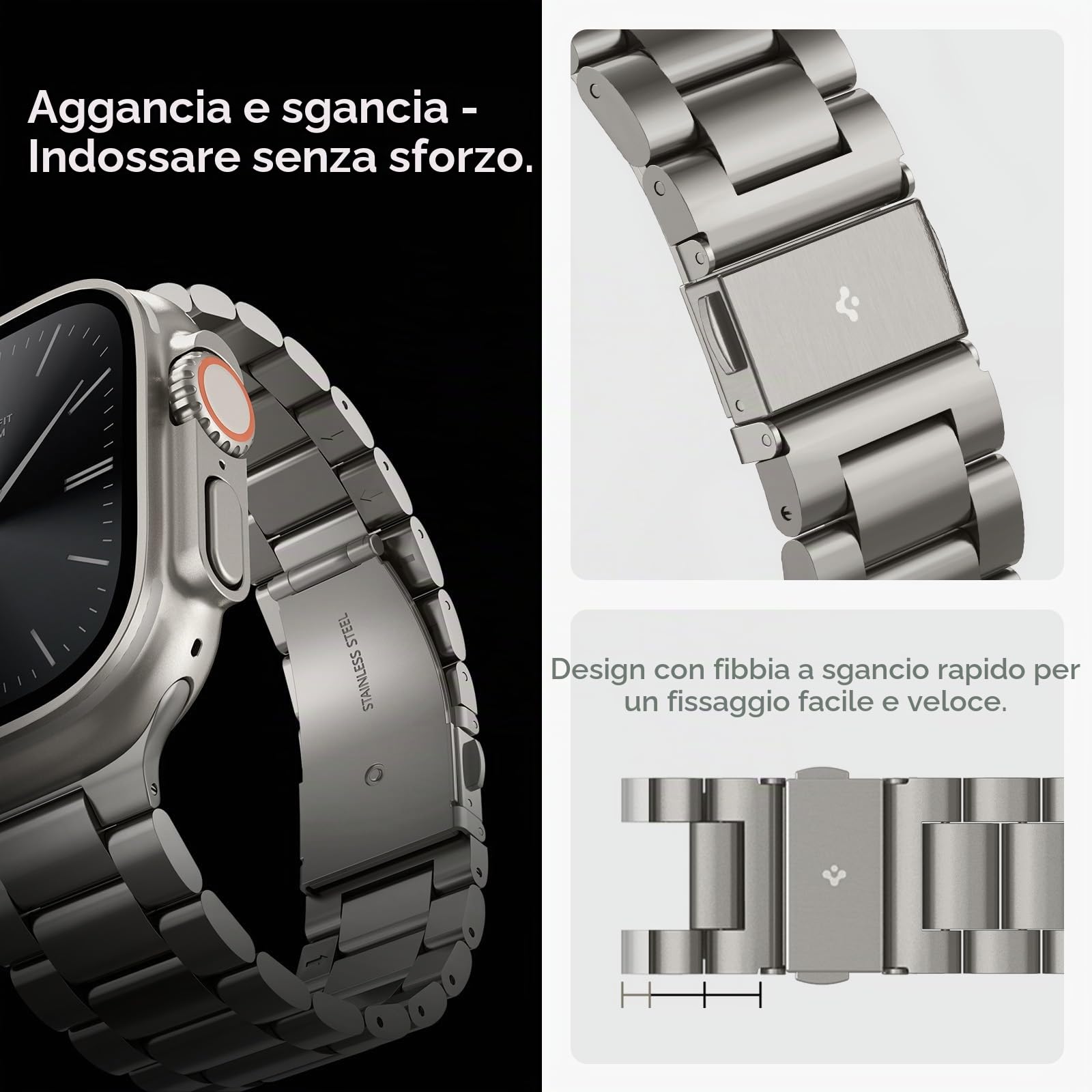 Spigen Modern Fit Titanium Cinturino per Apple Watch Ultra, 11/10 46mm | Cinturino in titanio con chiusura in metallo e connettori a pulsante rapidi per Apple Watch 49/46/45/44mm