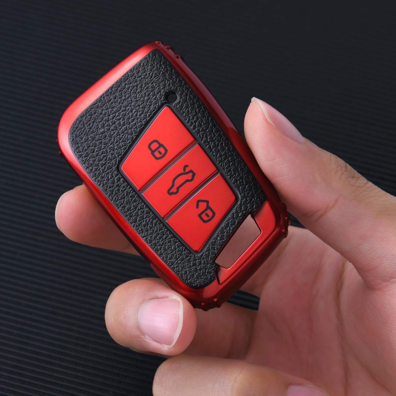 OATSBASF Etui na kluczyki samochodowe kompatybilne z VW Passat B8, VW, etui na klucze, etui na klucze, do VW Passat, Seat, CC, Golf 7, Tiguan, MK2, Jetta, Skoda z 3 przyciskami (czerwone)