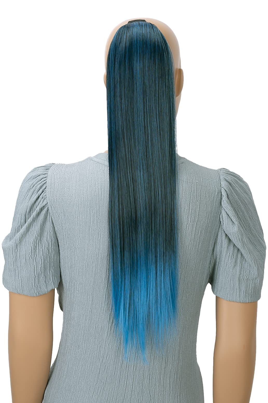 CAISHA 60cm Postizo Extensión De Cabello Cola De Caballo Trenza Con 2 Cintas Liso Mezcla Azul Claro Negro HCB5