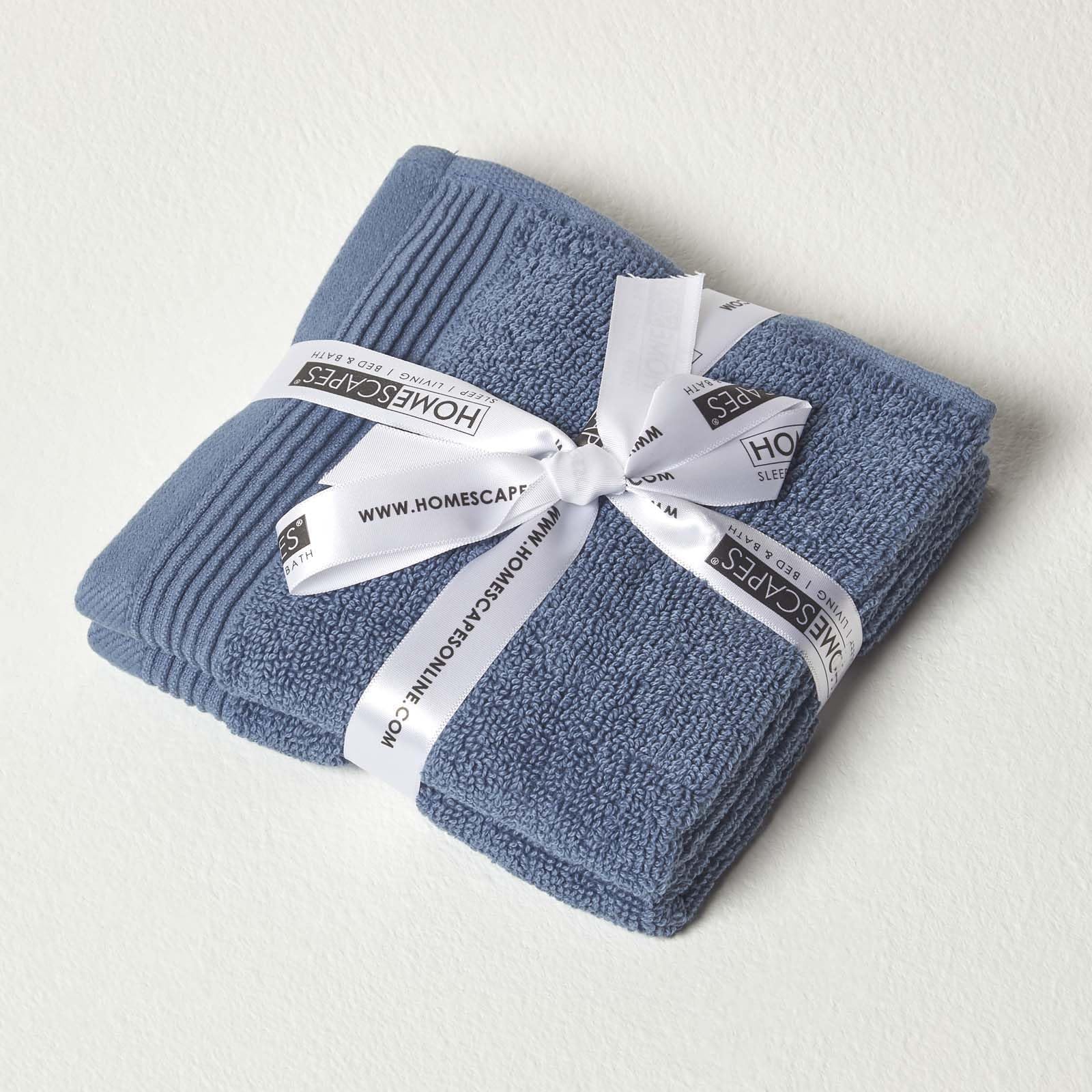 Homescapes Unisex Blue Combed Egyptian Cotton Set Of 2 Face Cloths 700 Gsm In