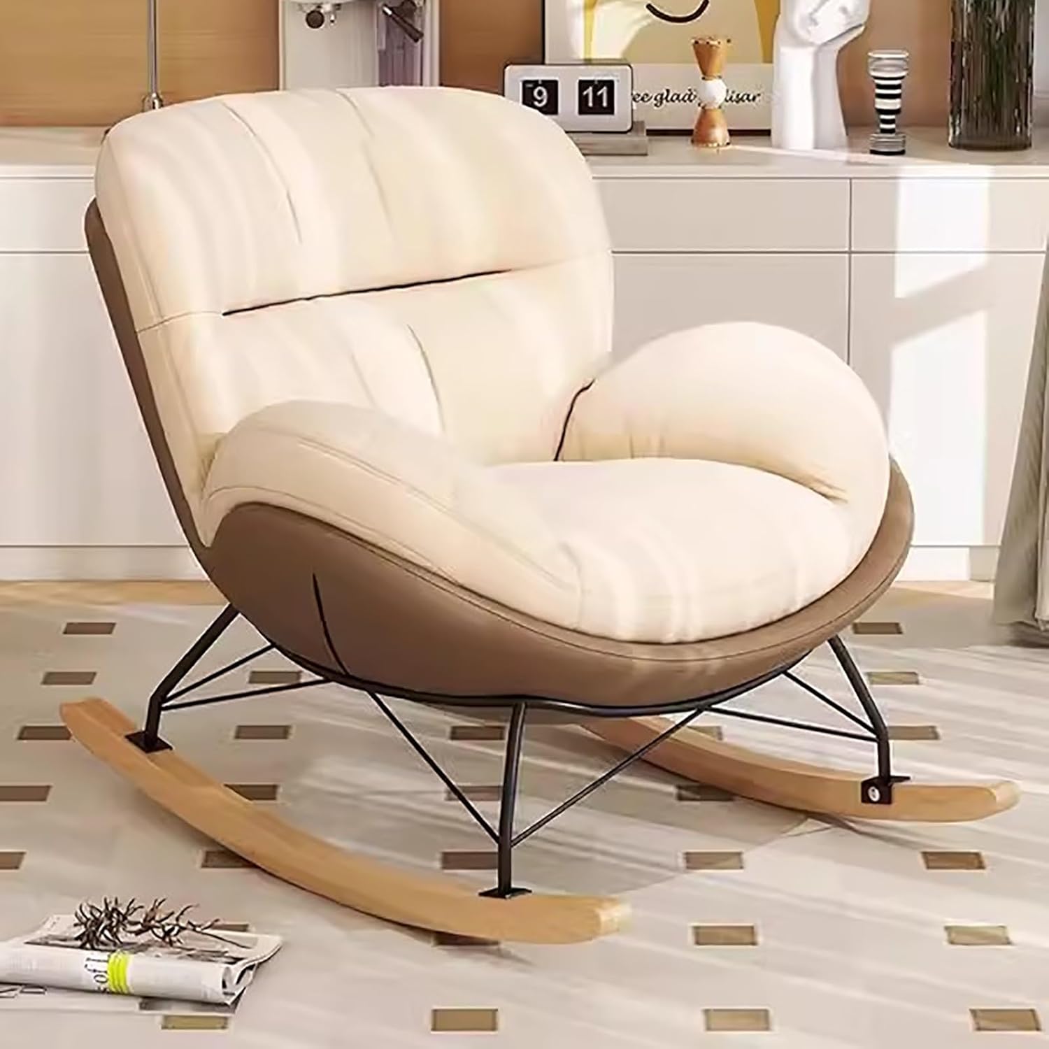 Rocking Chair Nursery, Rocker Recliner Chair, Glider Rocking Chair, Rocking Chair with Ottoman, for Living Room, Nursery, Bedroom(Off-White,A)