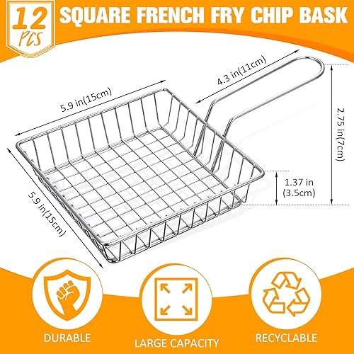 Miniatura 2 de 12 Pack Mini French Fry Holders Bulk, 5.9 x 5.9 Inch French Fries Baskets with Handle, Mini Fry Serving Wire Baskets for Kitchen Restaurant and