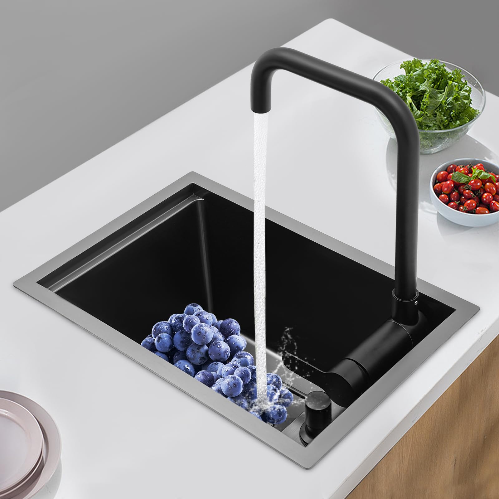 Lavello da cucina in acciaio inox, colore grigio, con coperchio, pieghevole a 360°, rubinetto singolo 45 x 30 x 23 cm, adatto per cucine domestiche e grandi e roulotte