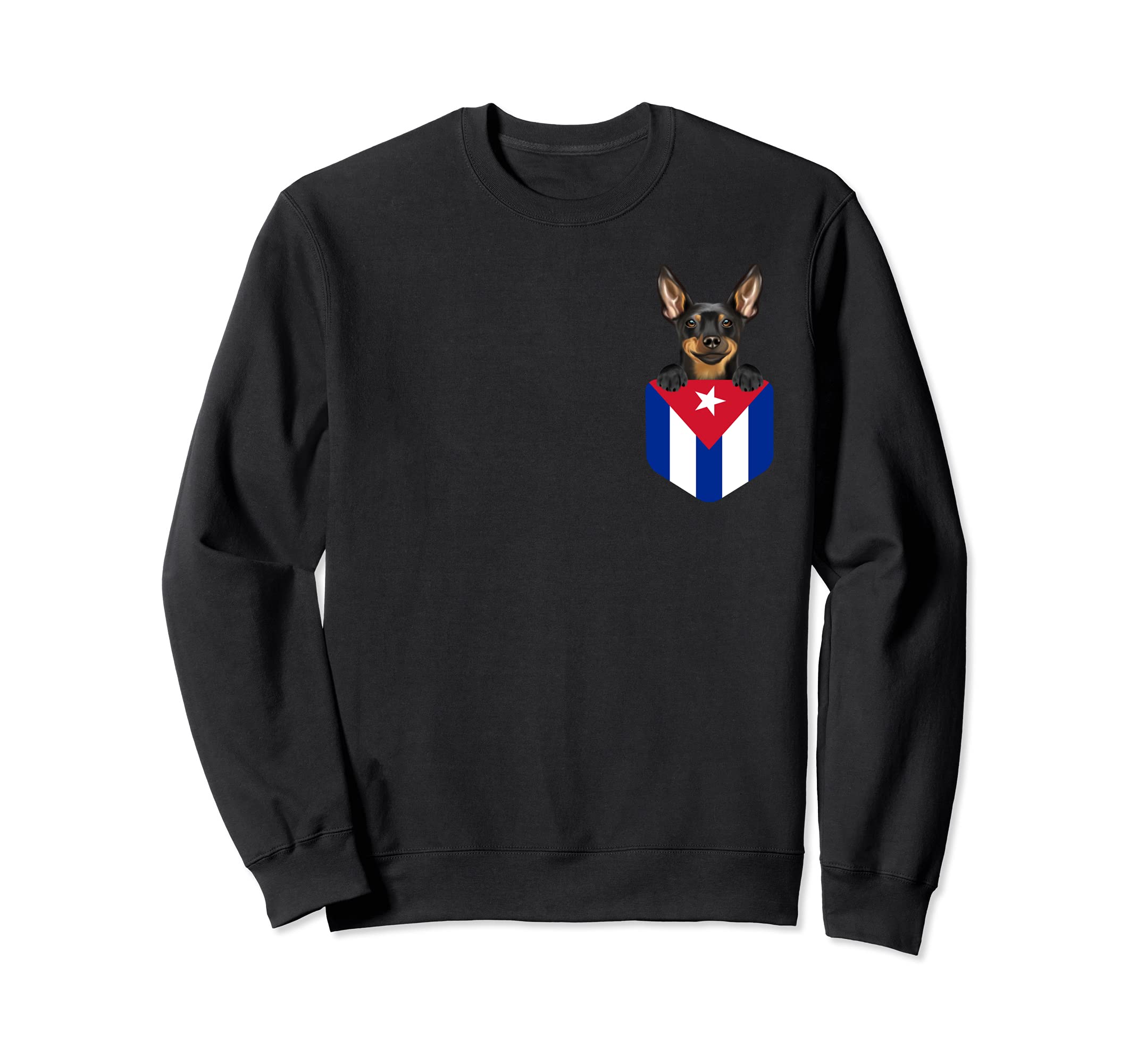 Cuba Flag Miniature Pinscher Dog In Pocket Sweatshirt, Black