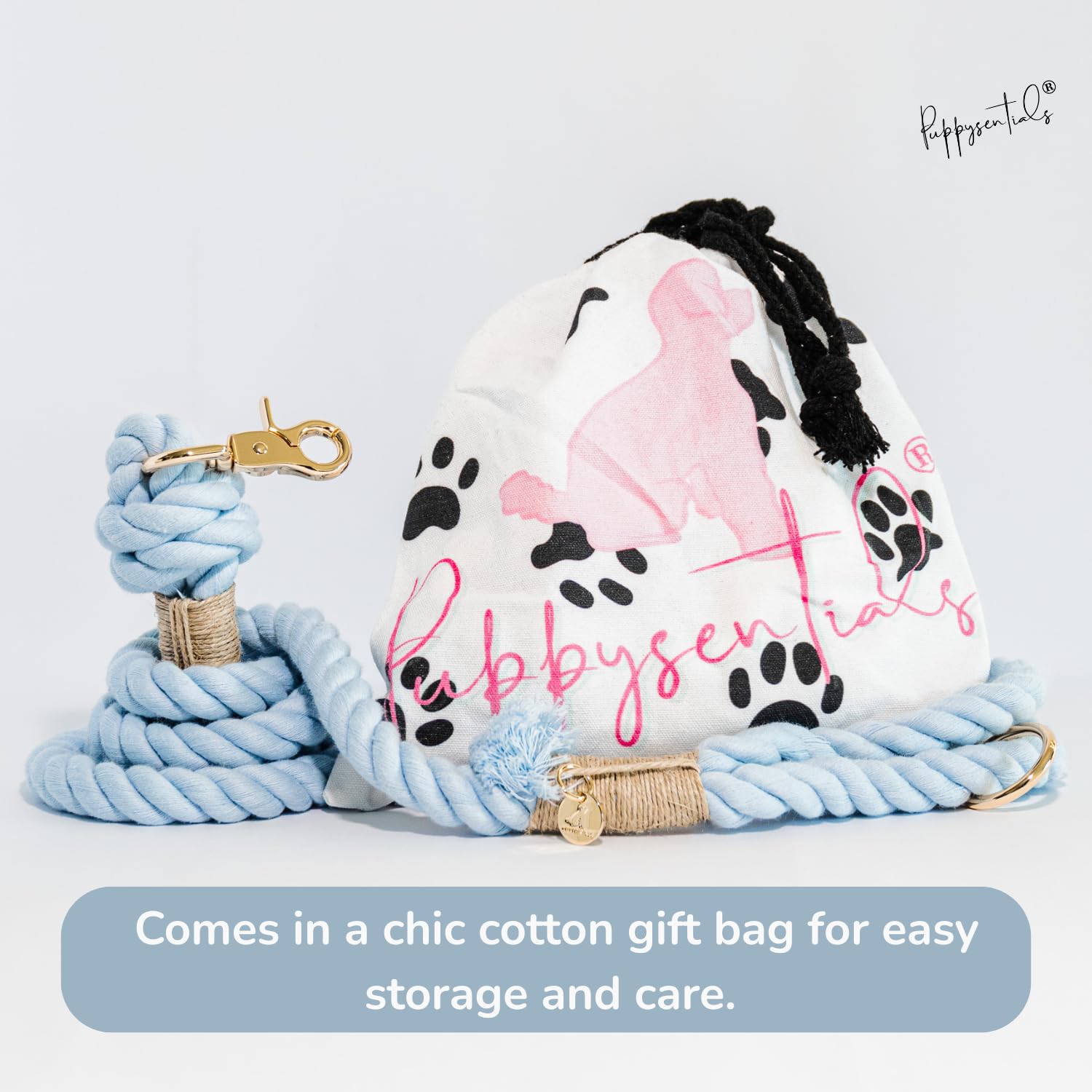 PUPPYSENTIALS Correa de cuerda de algodón trenzado suave y duradera de 5 pies para perros medianos/perros grandes, ligera con clip a presión de 360 grados, viene con una práctica bolsa de regalo de