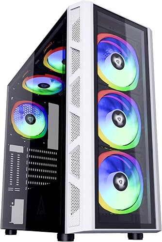 Apevia GD-PRO-WH Guardian Pro - Funda para juegos de torre media con 2 paneles de vidrio templado, 2 ranuras PCI-E para tarjeta gráfica vertical,