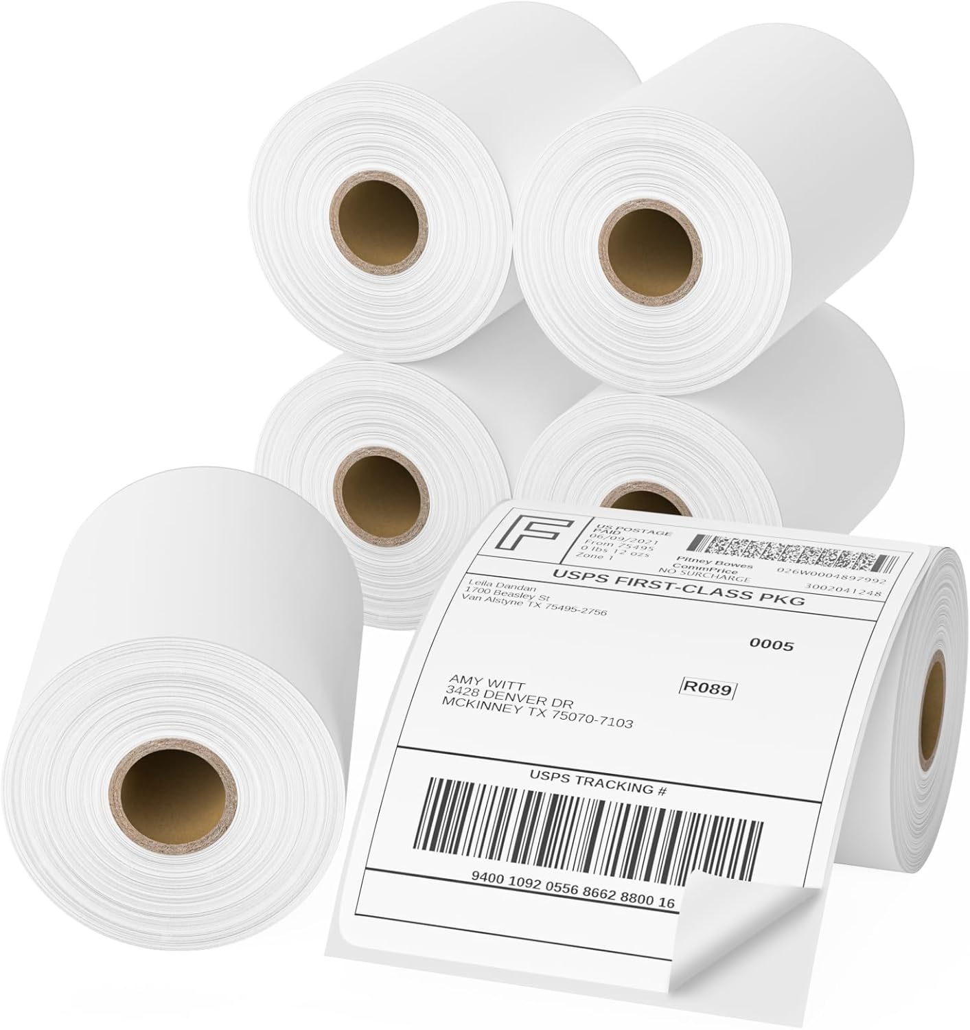 FungLam 6 Rolls 4"x6" Thermal Shipping Labels, 250 Labels/1 Roll, 1" Core, Perforated, Address Mailing Shipping Labels Compatible with JADENS,Rollo, Zebra,iDPRT.