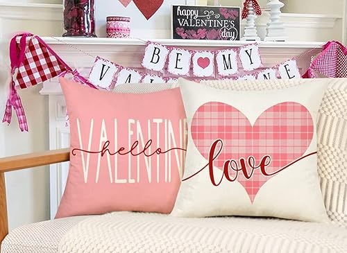 Miniatura 3 de 4TH Emotion Juego de 4 fundas de almohada para el día de San Valentín de 16 x 16 pulgadas, decoración de granja de primavera, camión rosa con