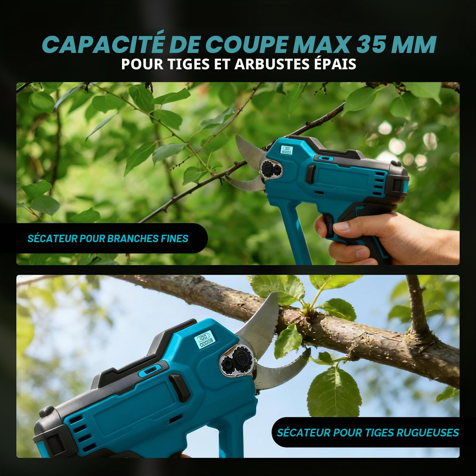 Sécateur électrique Sans Fil compatible avec Makita Batterie 18V (Pas de Batterie), 600W Sécateur à Batterie, Max 35 mm, Sécateur de Jardin pour Jardinage, Vigne