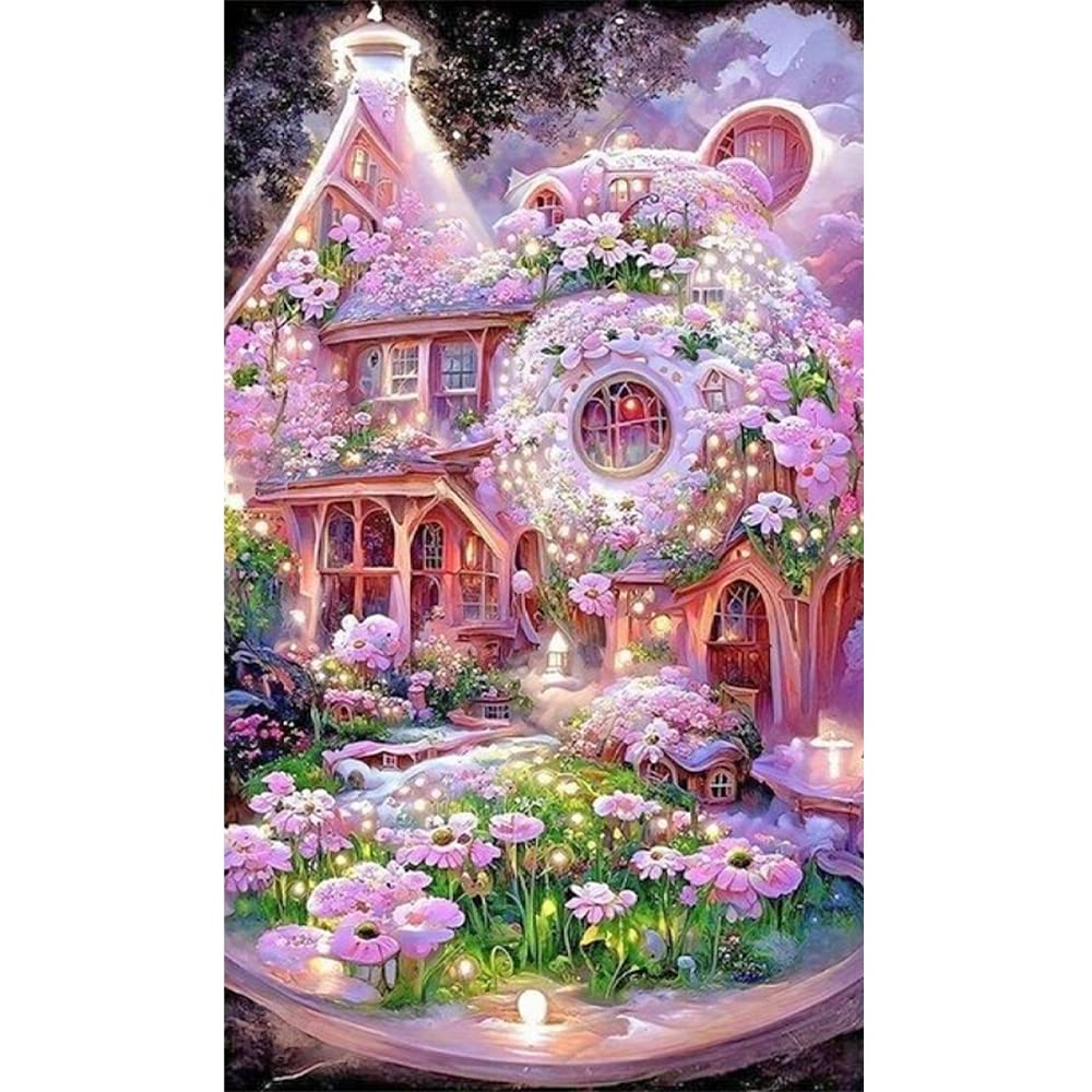 DCIDBEI 3D Ai Diamond Painting Paisaje Adultos 40x60 cm Kit de Manualidades Adultos Punto Diamante Cuadrado Castillo Craft Buddy Cuadro Flores Rosa Grandes Pintura Diamante Casa Sueño Adultos