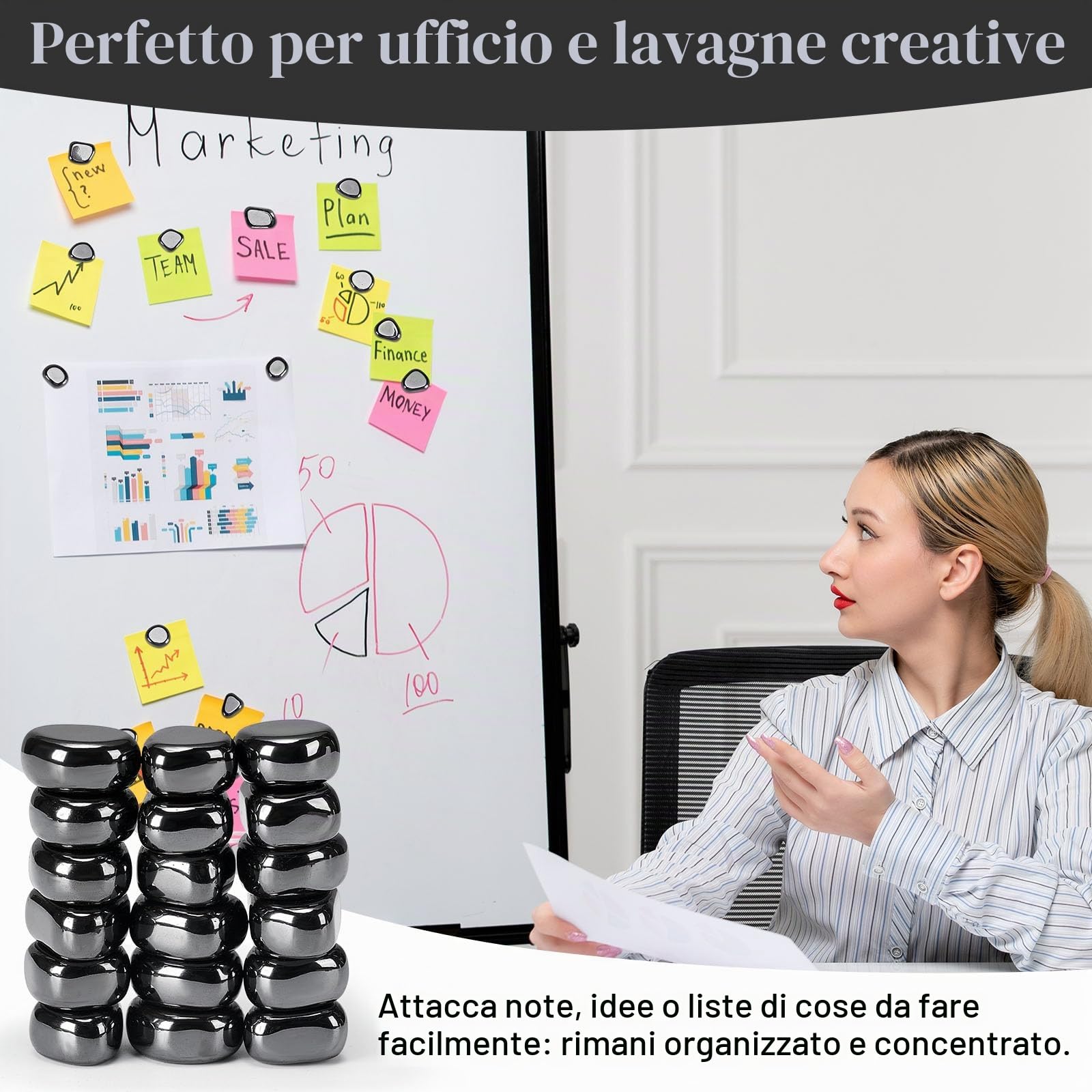 20 Pezzi Pietre Magnetiche di Ematite, Irregolari Magneti con Borsa Portaoggetti per Relax, Decorazione e Anti-Stress, Magneti per Frigorifero, Ufficio e Casa (Nero)