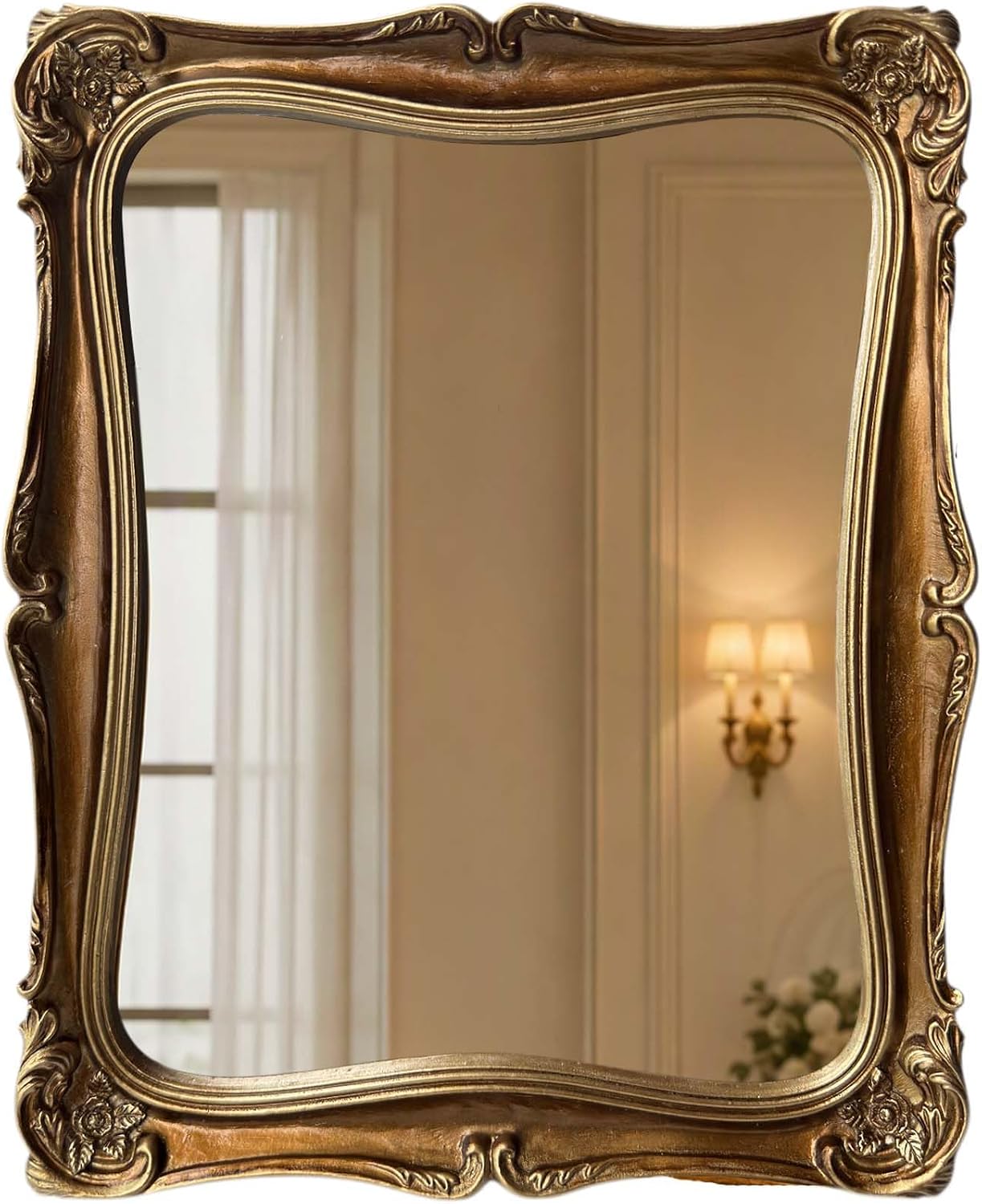 Vintage Decorative Mirror, Baroque Ornate Decor, Antique Brown 12x10 Inch