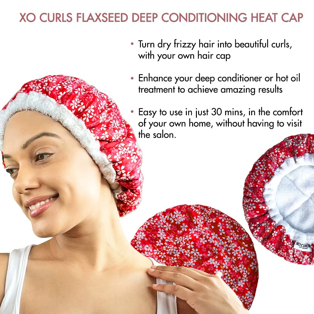 XO Curls Microwavable Deep Conditioning Micro-Cotton Heat Cap with Flaxseed, For Hair Spa Hair Steaming Experience at Home 1