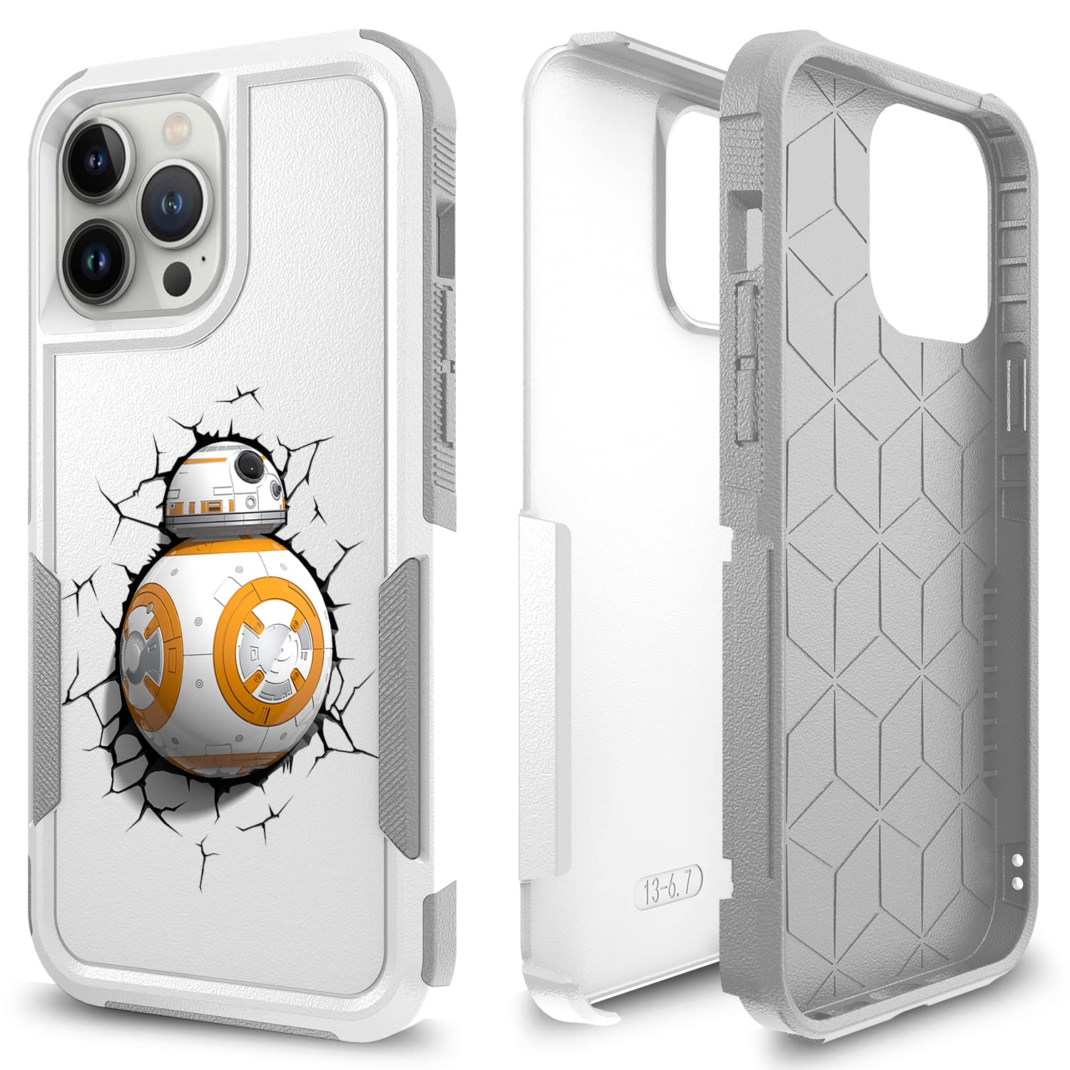 Case for iPhone 13 Pro, Funny BB-8 Droid Robot Pattern Shock-Absorption Hard PC and Inner Silicone Hybrid Dual Layer Armor Defender Case for Apple iPhone 13 Pro, A002
