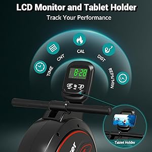 Wenoker Rowing Machine for Home, Magnetic Rower Machine, 350 LB Weight Capacity, 16-Level Silent Resistance Row Machine for Gym Exercise Full-Body Workout Compact Rower with LCD Monitor Tablet Holder